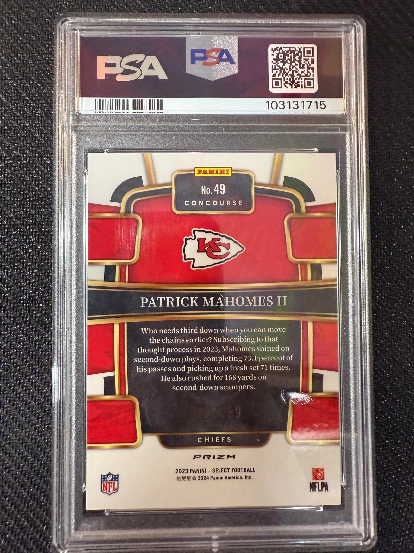 #49 Patrick Mahomes II 2023 Panini Select SN #/259 Kansas City Chiefs Tri-Color