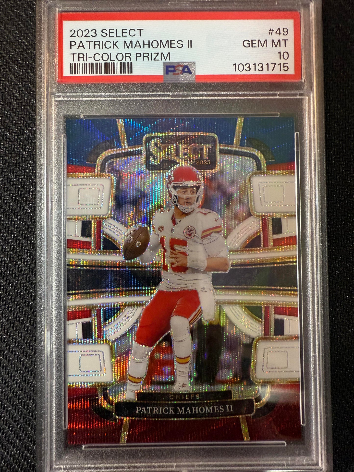 #49 Patrick Mahomes II 2023 Panini Select SN #/259 Kansas City Chiefs Tri-Color