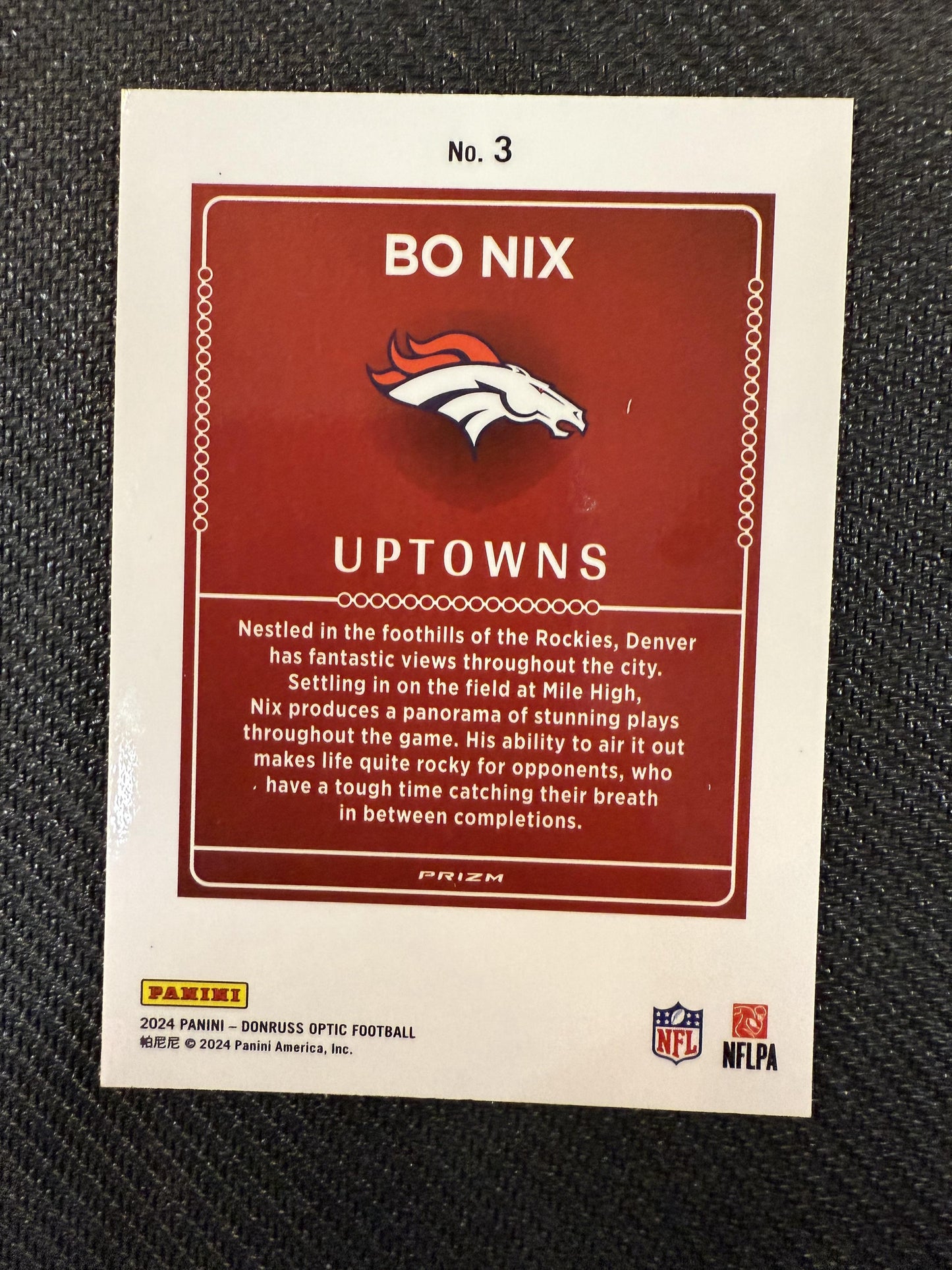 #3 Bo Nix 2024 Donruss Optic Denver Broncos sports Uptowns