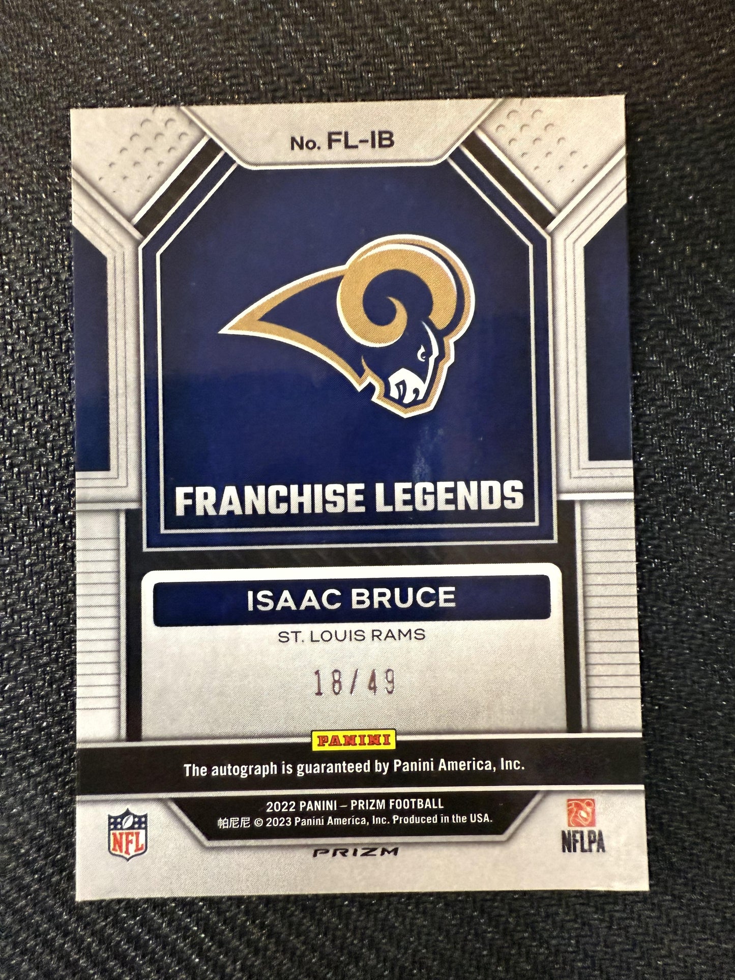 #FL-IB Isaac Bruce 2022 Panini Prizm Auto /49 Franchise Legends Purple Power