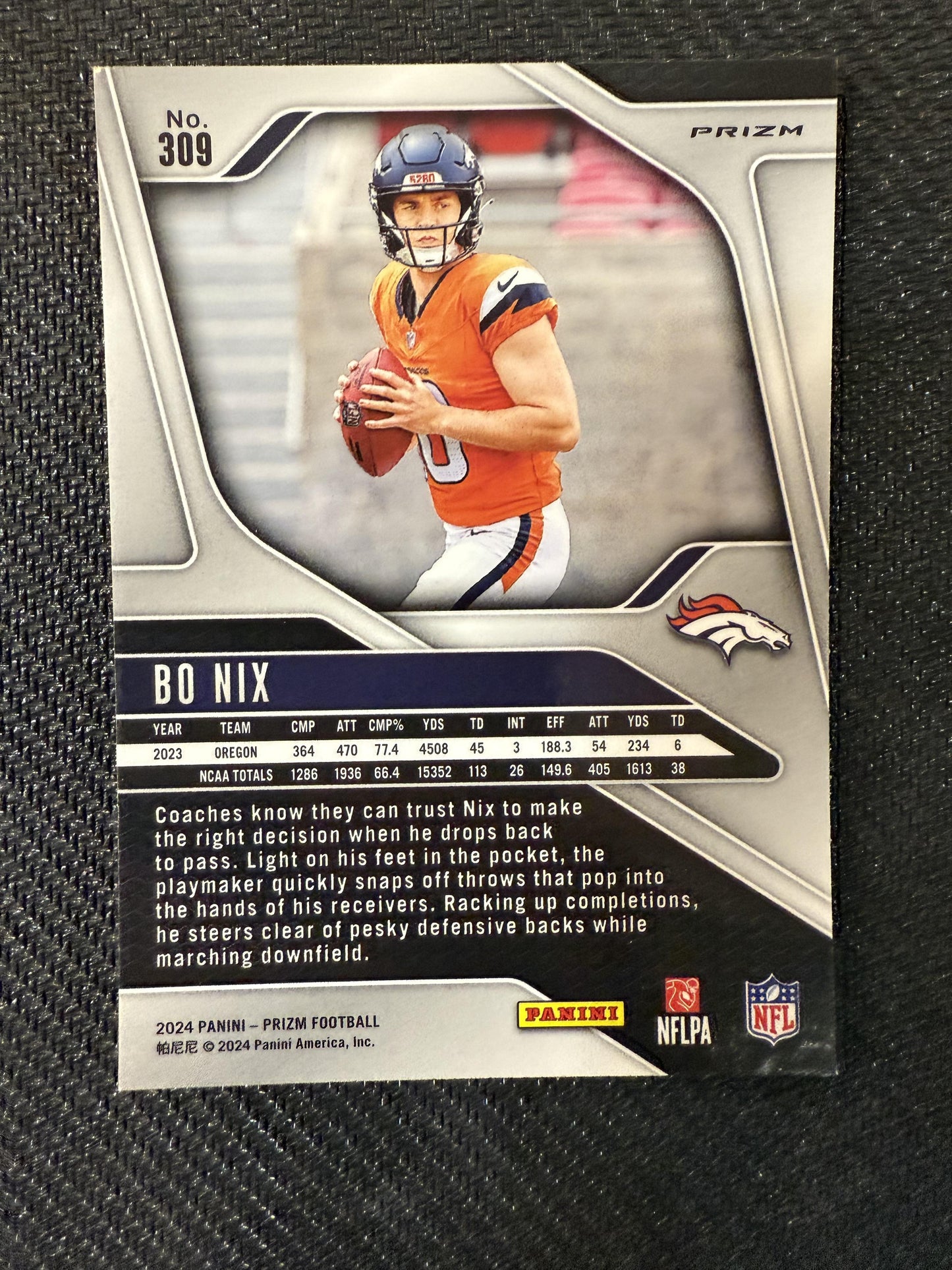 #309 Bo Nix 2024 Panini Prizm RC Rookie Denver Broncos sports Green Ice