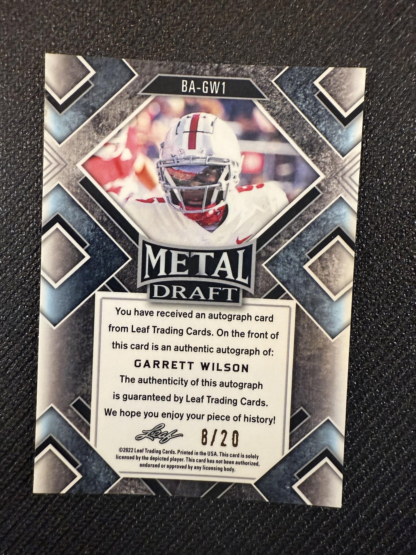#BA-GW1 Garrett Wilson 2022 Leaf Metal Draft Auto /20 Buckeyes Auto Wave Purple