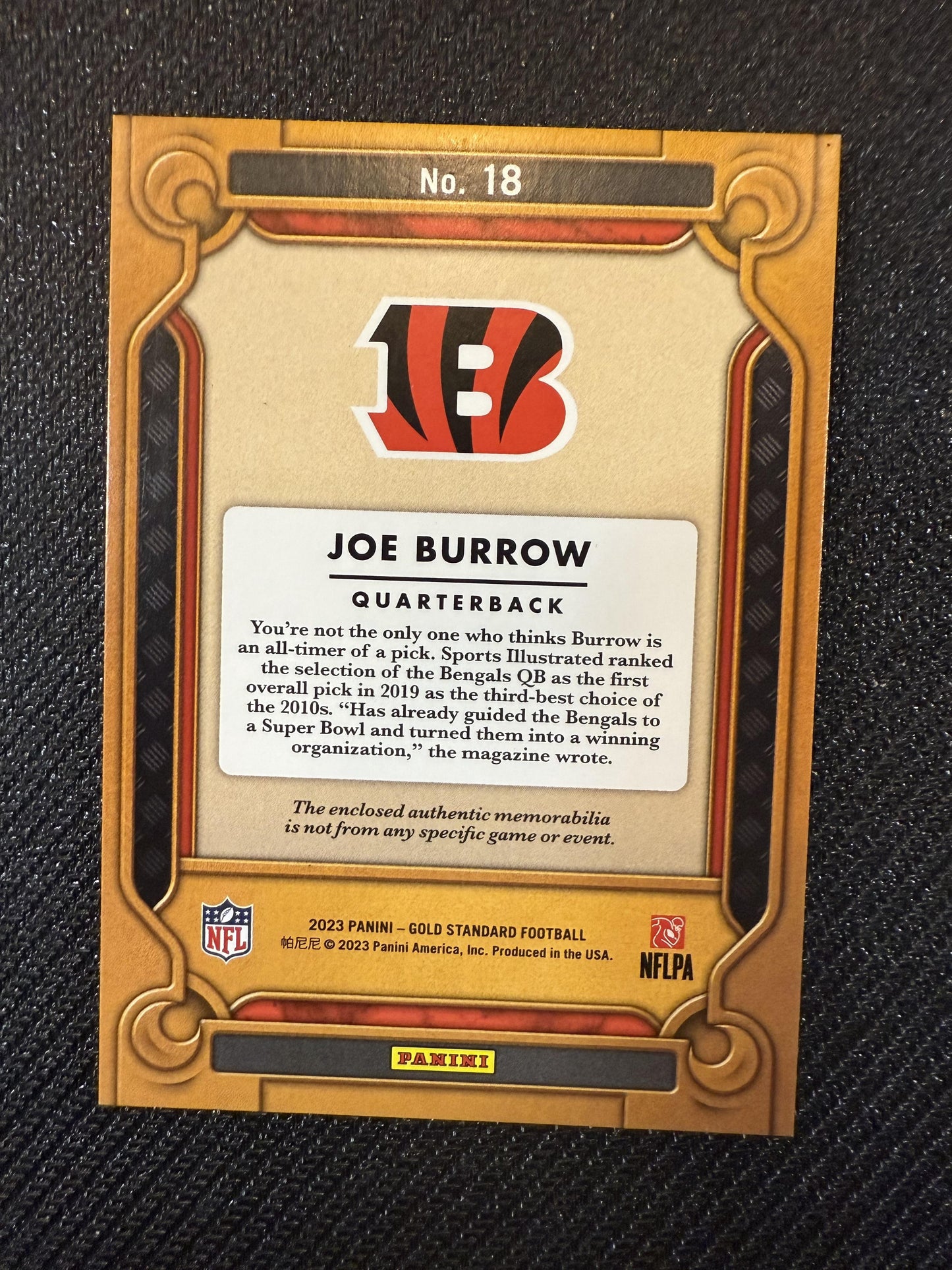 #18 Joe Burrow 2023 Panini Gold Standard /24 Bengals Heart of Gold Rose Gold
