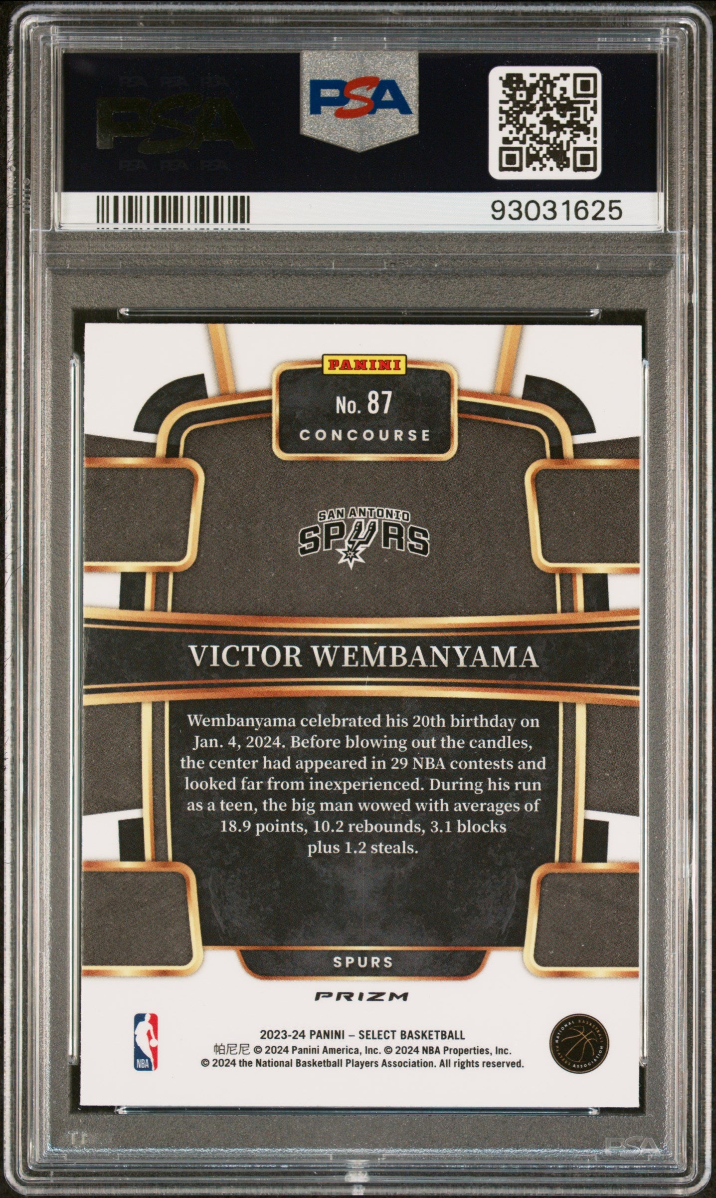 #87 Victor Wembanyama 2023 Panini Select 10 Green/White/Purple