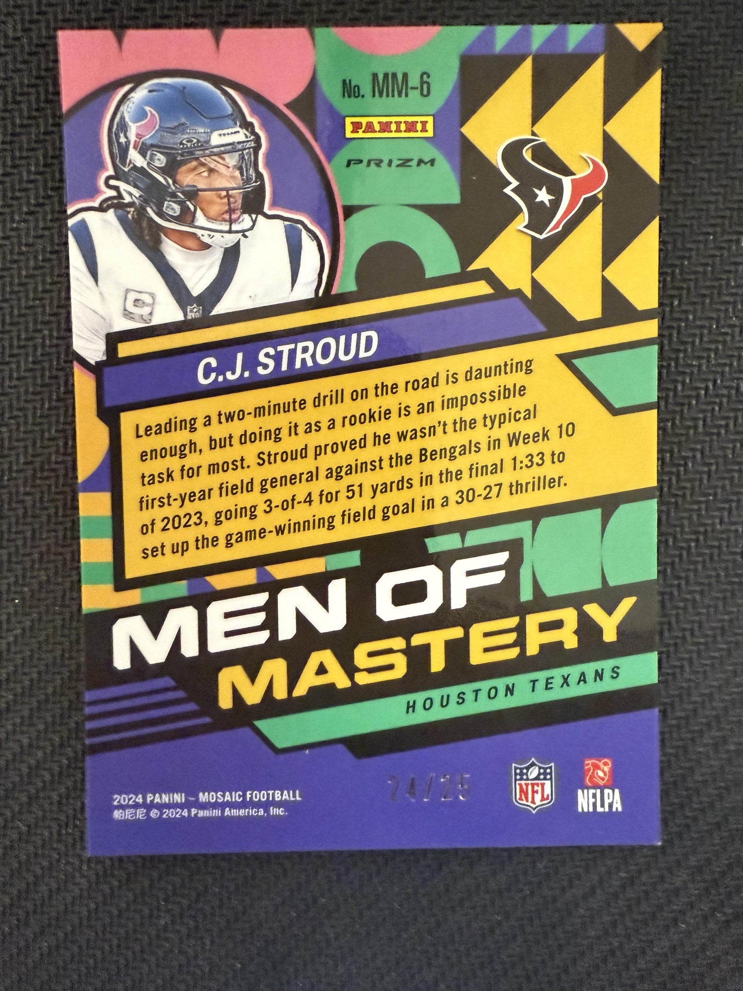 #6 C.J. Stroud 2024 Panini Mosaic SN #/25 Houston Texans Men of Mastery White