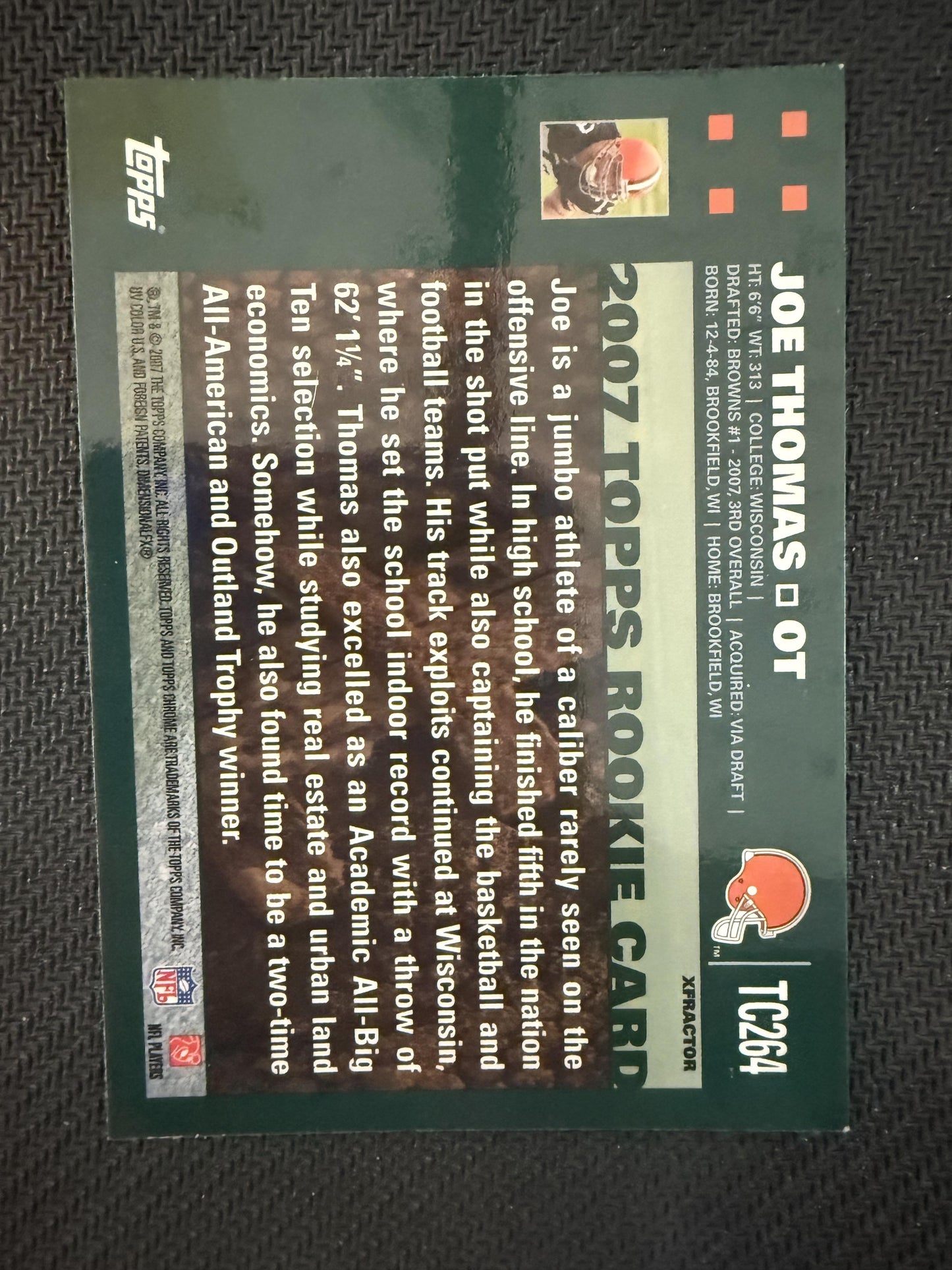 #TC264 Joe Thomas 2007 Topps Chrome RC Rookie Cleveland Browns sports Xfractors
