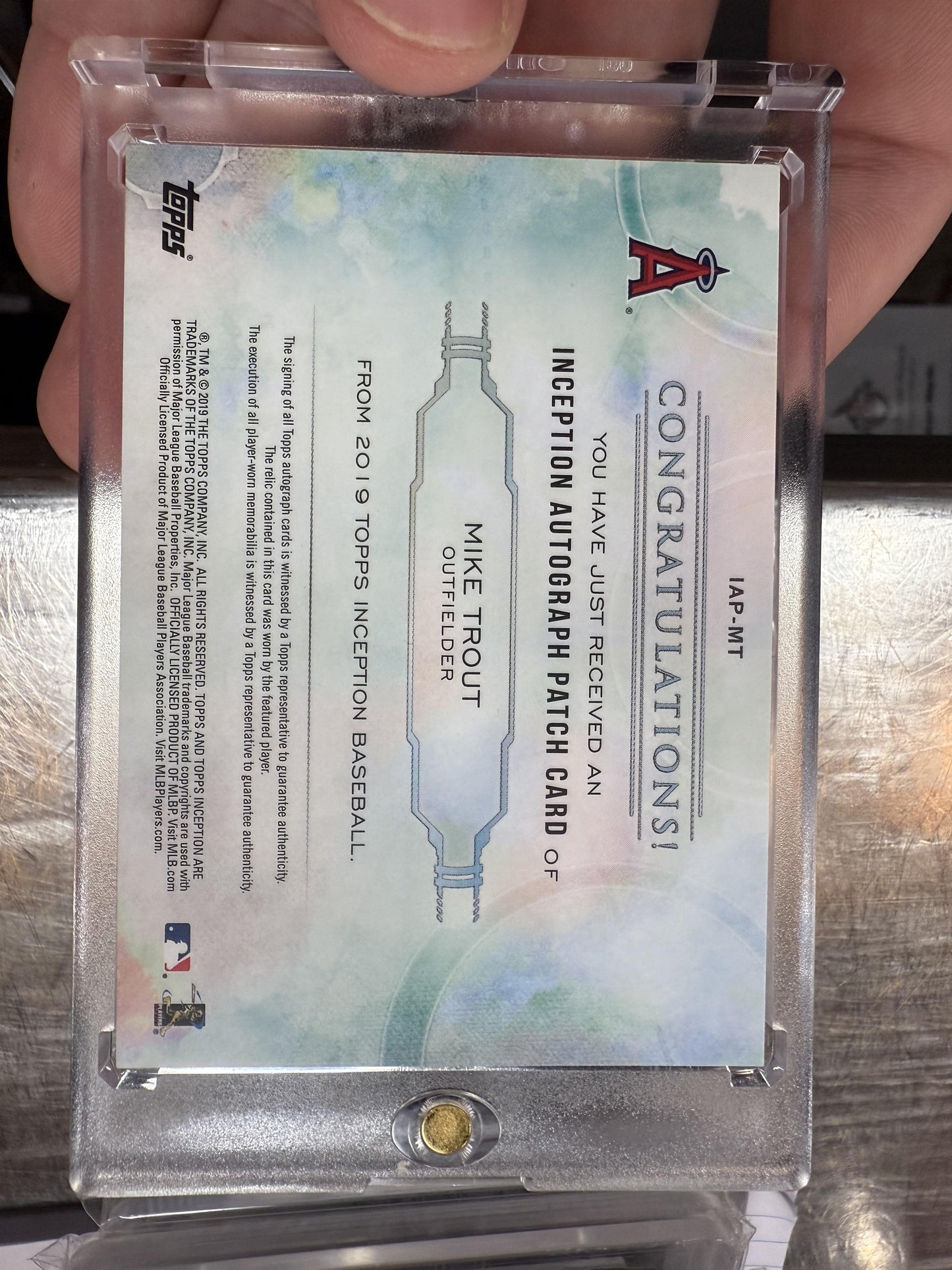 #IAP-MT Mike Trout 2019 Topps Inception /15 Angels Auto Patch Blue