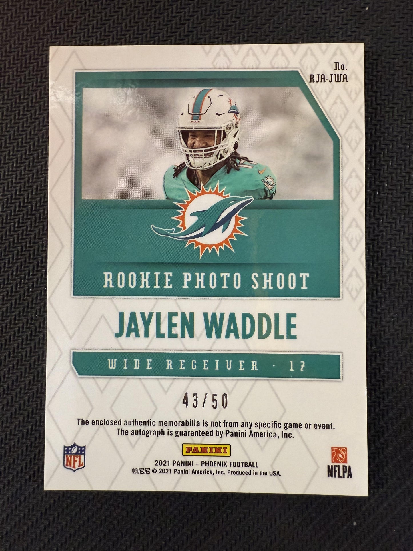 #RJA-JWA Jaylen Waddle 2021 Panini Phoenix /50 Dolphins Auto Jersey Orange