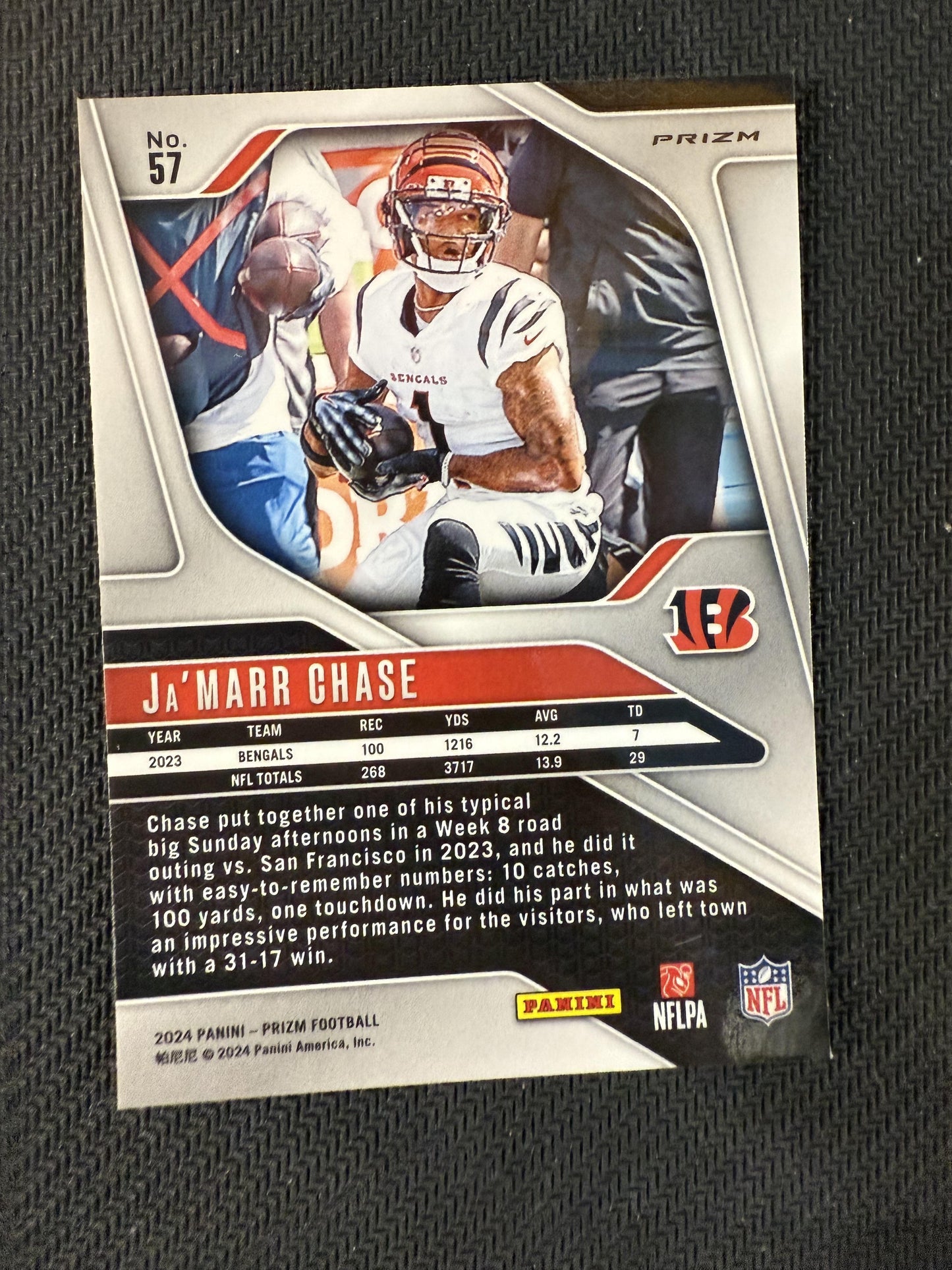#57 Ja'Marr Chase 2024 Panini Prizm Cincinnati Bengals Black and Red Checker
