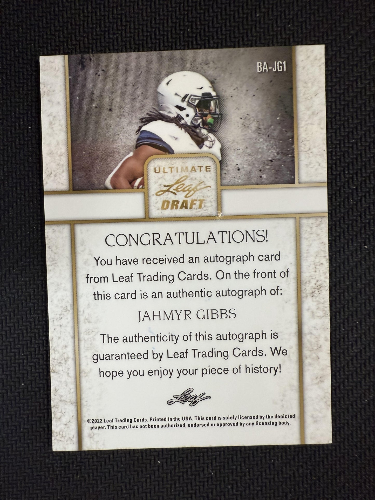 #BA-JG1 Jahmyr Gibbs 2022 Leaf Ultimate Draft AU Auto Alabama Crimson Tide
