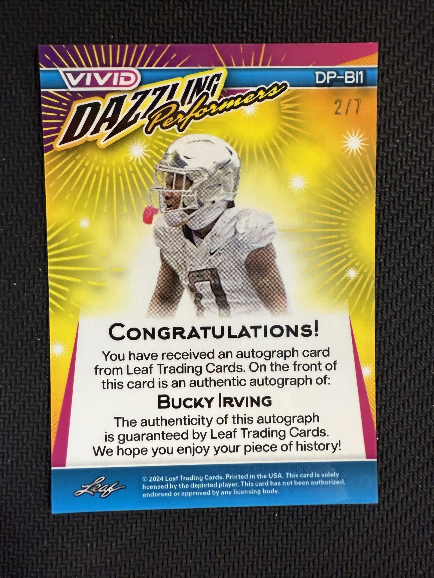 #DP-BI1 Bucky Irving 2024 Leaf Vivid SN,AU Auto /7 Dazzling Performers Auto Mojo