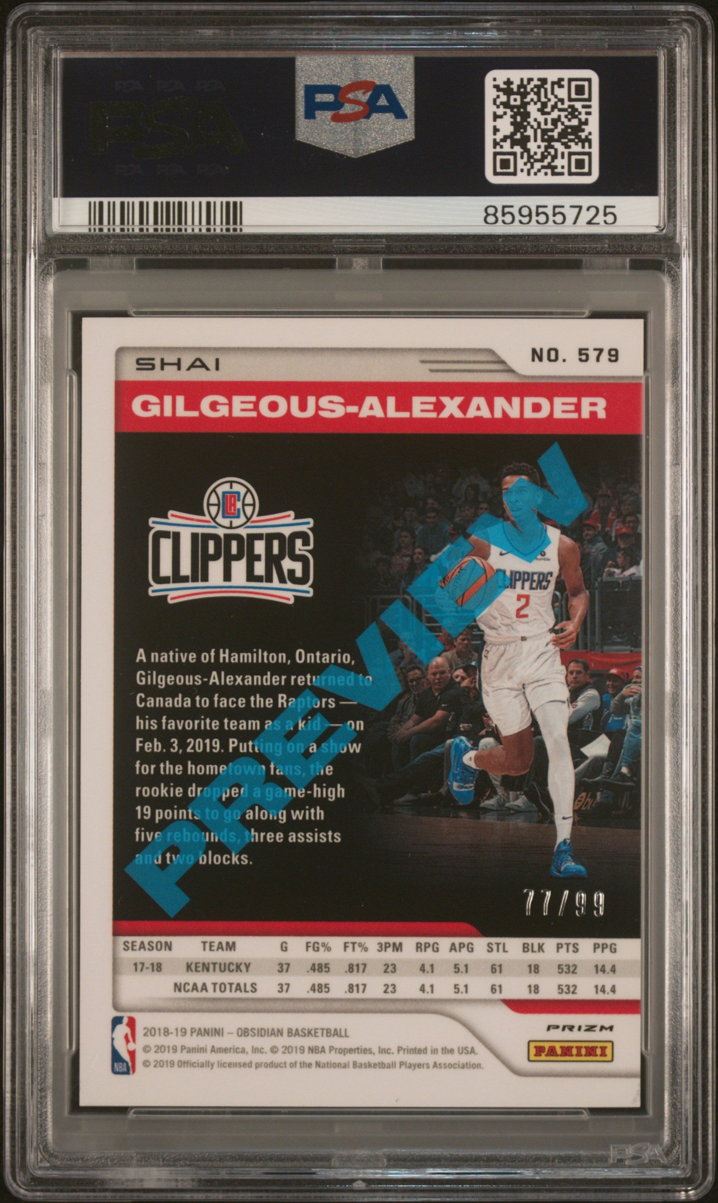 #579 S.Gilgeous-Alexander 2018 Panini Chronicles 9 Chicago Cubs MT sports Blue