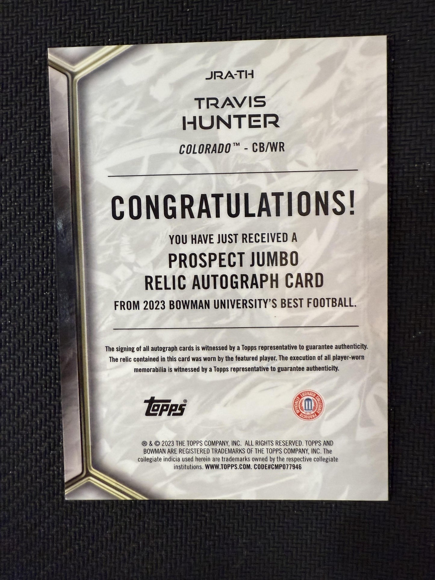#JRA-TH Travis Hunter 2023 Bowman Best U Auto Patch