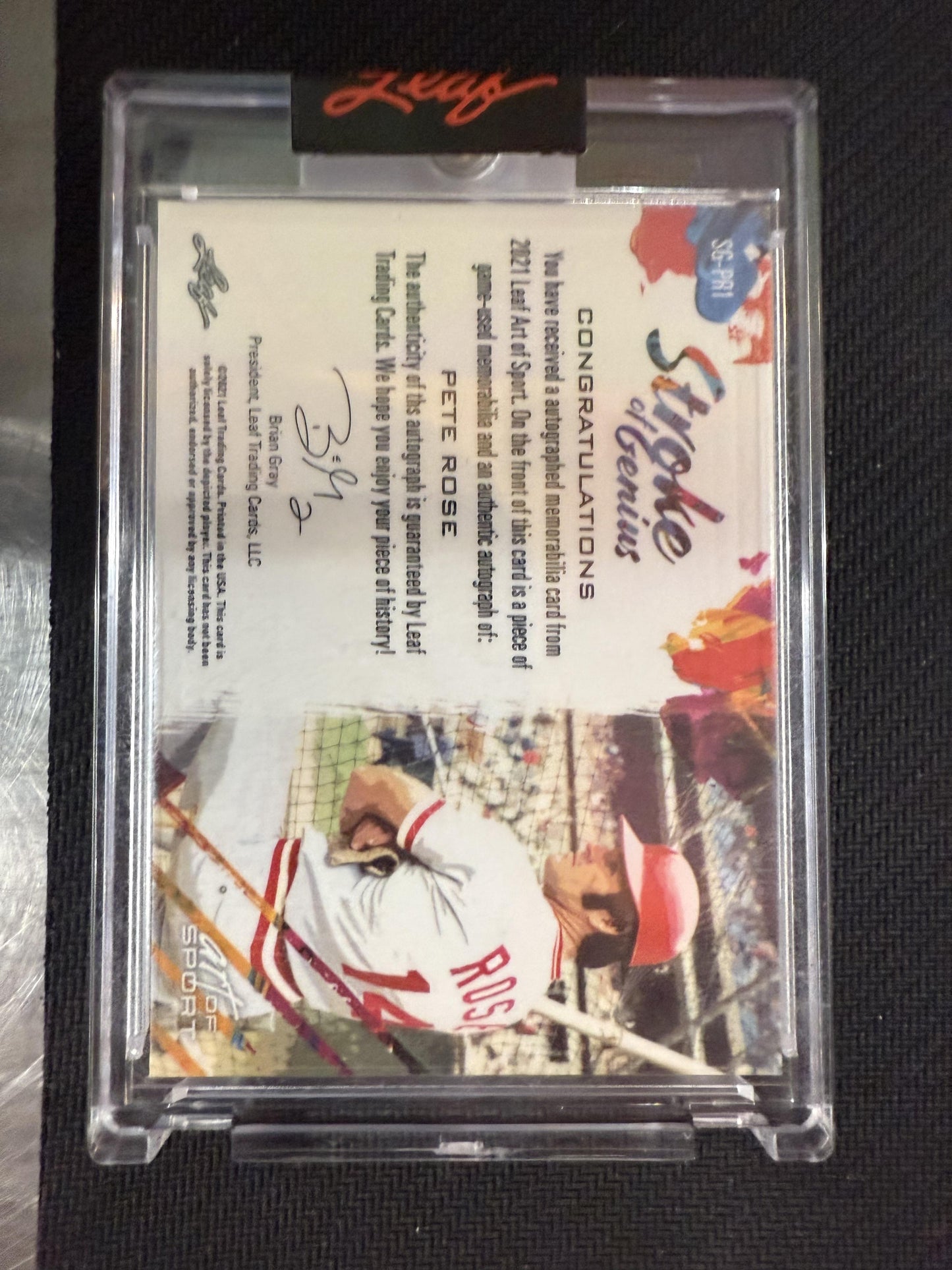 #SG-PR1 Pete Rose 2021 Leaf Art of Sport Reds Stroke of Genius Auto Navy