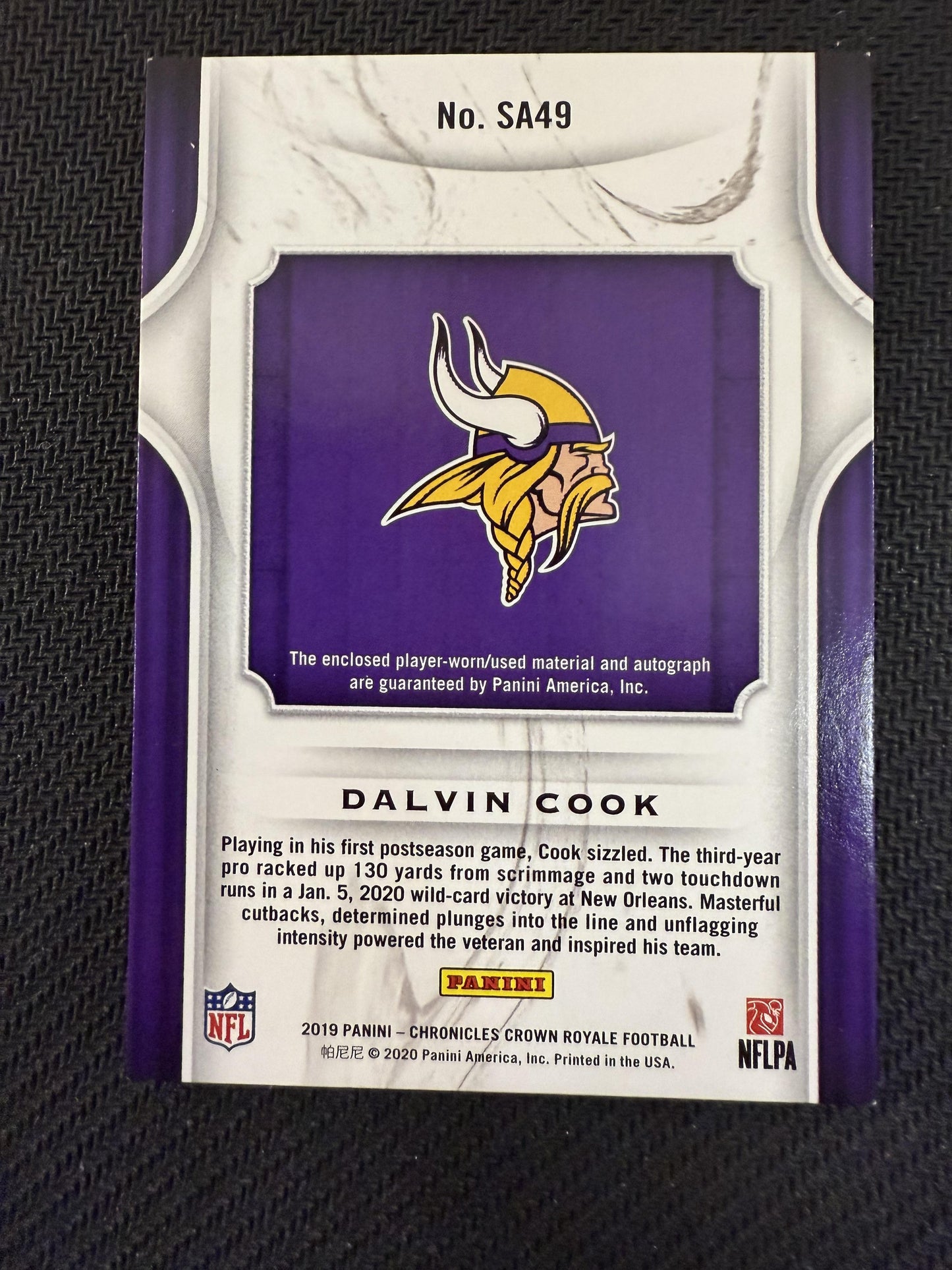 #SA49 Dalvin Cook 2019 Panini Chronicles /99 Vikings Crown Royale Auto