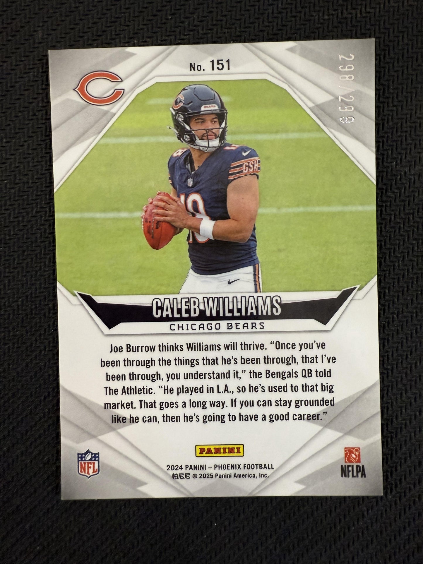 #151 Caleb Williams 2024 Panini Phoenix SN,RC Rookie #/99 Chicago Bears Red