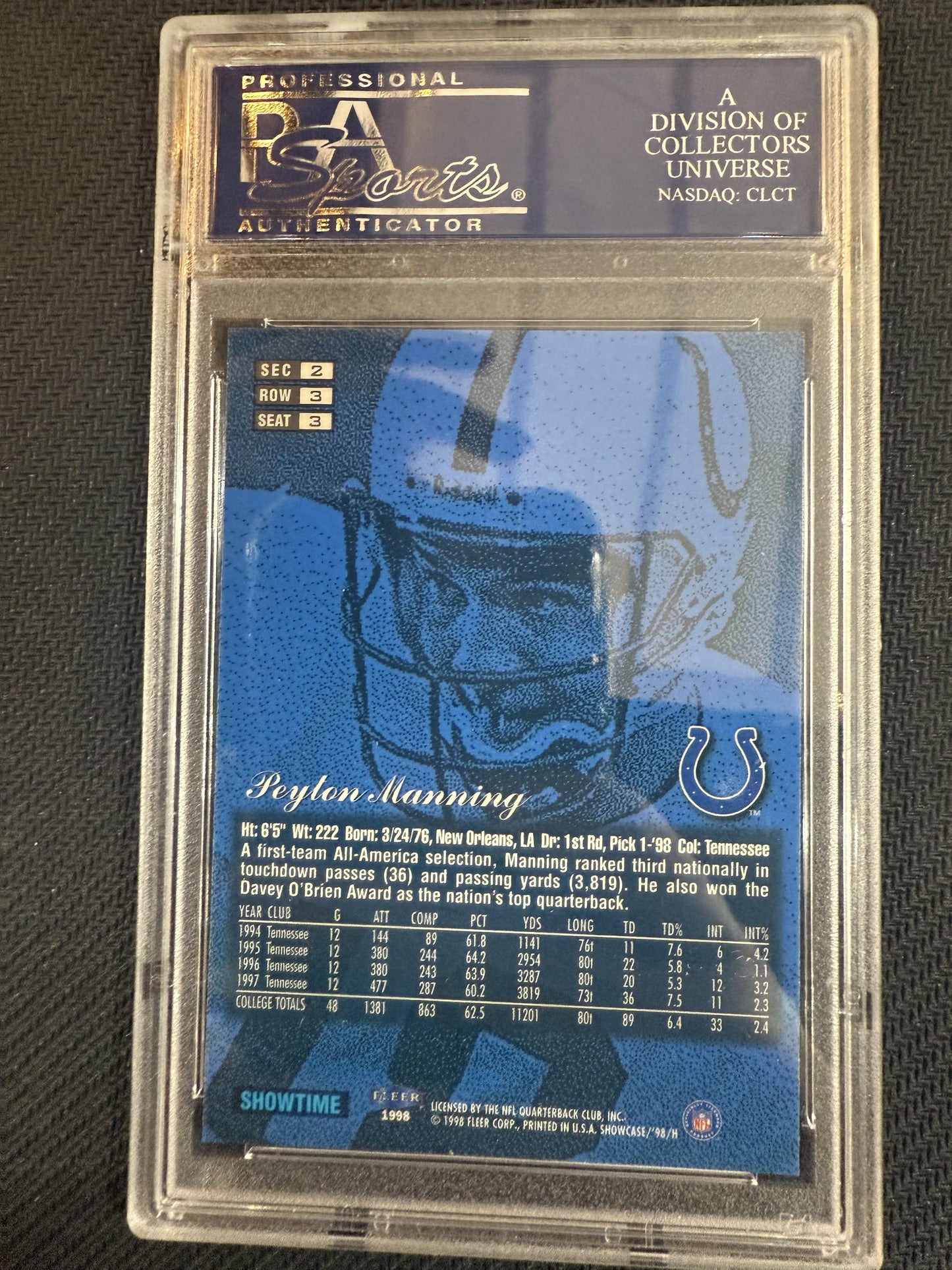 #3 Peyton Manning 1998 Flair Showcase RC Rookie Indianapolis Colts sports