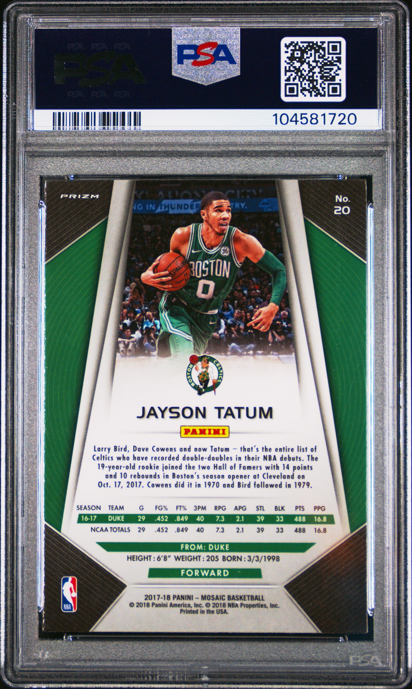 #20 Jayson Tatum 2017 Panini Prizm Mosaic 9 MT sports Mosaic-Orange