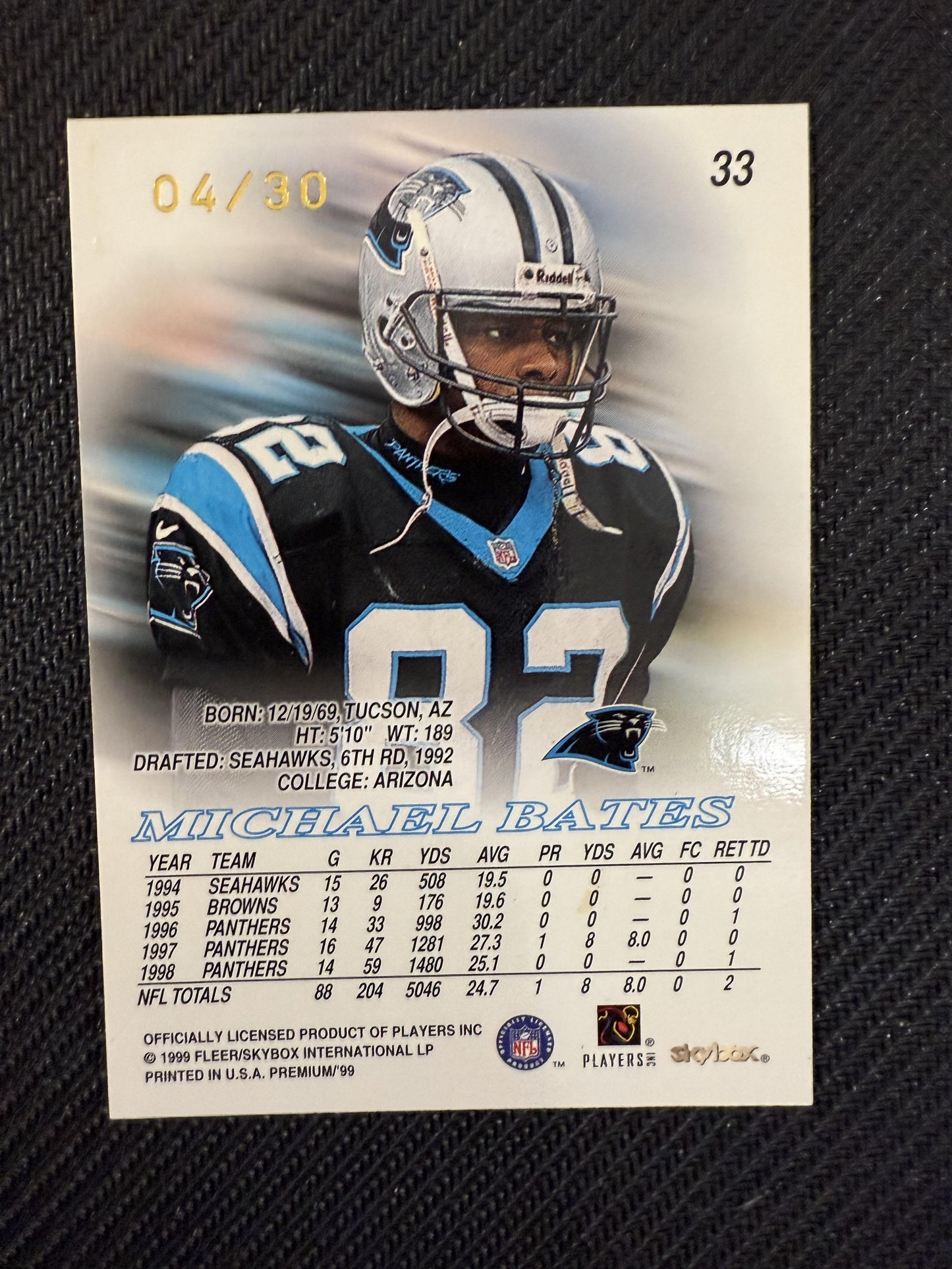 #33 Michael Bates 1999 SkyBox Premium /30 Carolina Panthers Shining Star Rubies