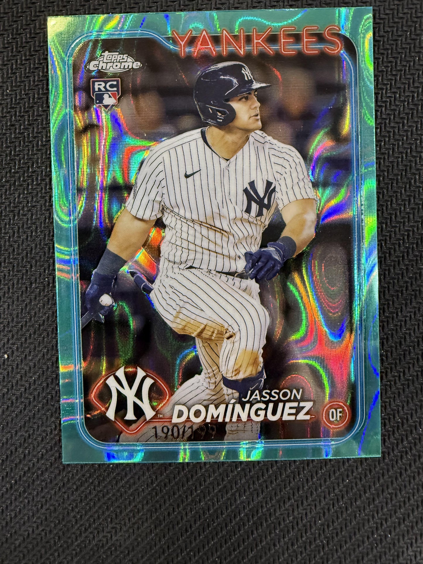 #89 Jasson Domínguez 2024 Topps Chrome /199 Yankees Aqua Lava Refractors