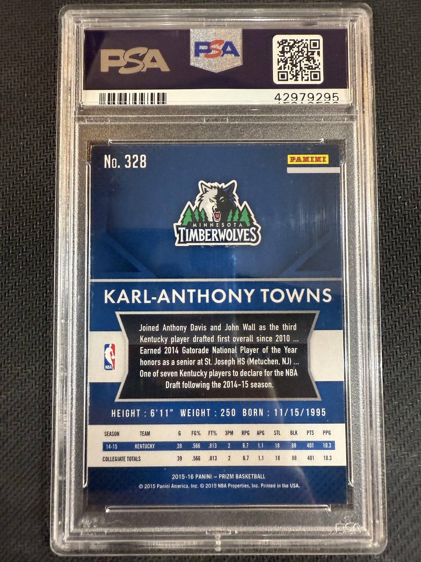 #328 Karl-Anthony Towns 2015 Panini Prizm 10 Brooklyn Nets GEM-MT sports