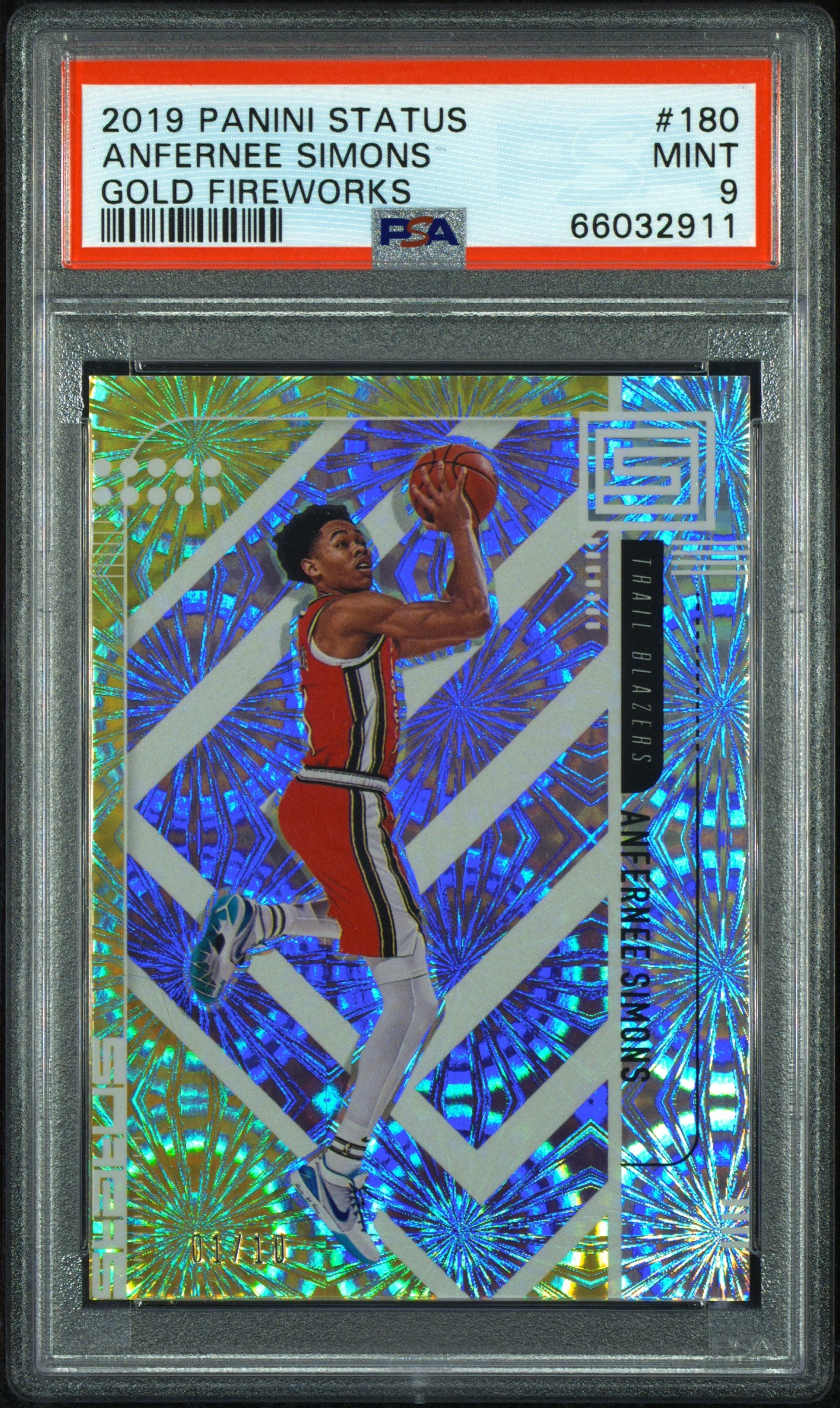 2019 Panini Status #180 Anfernee Simons Gold Fireworks PSA 9