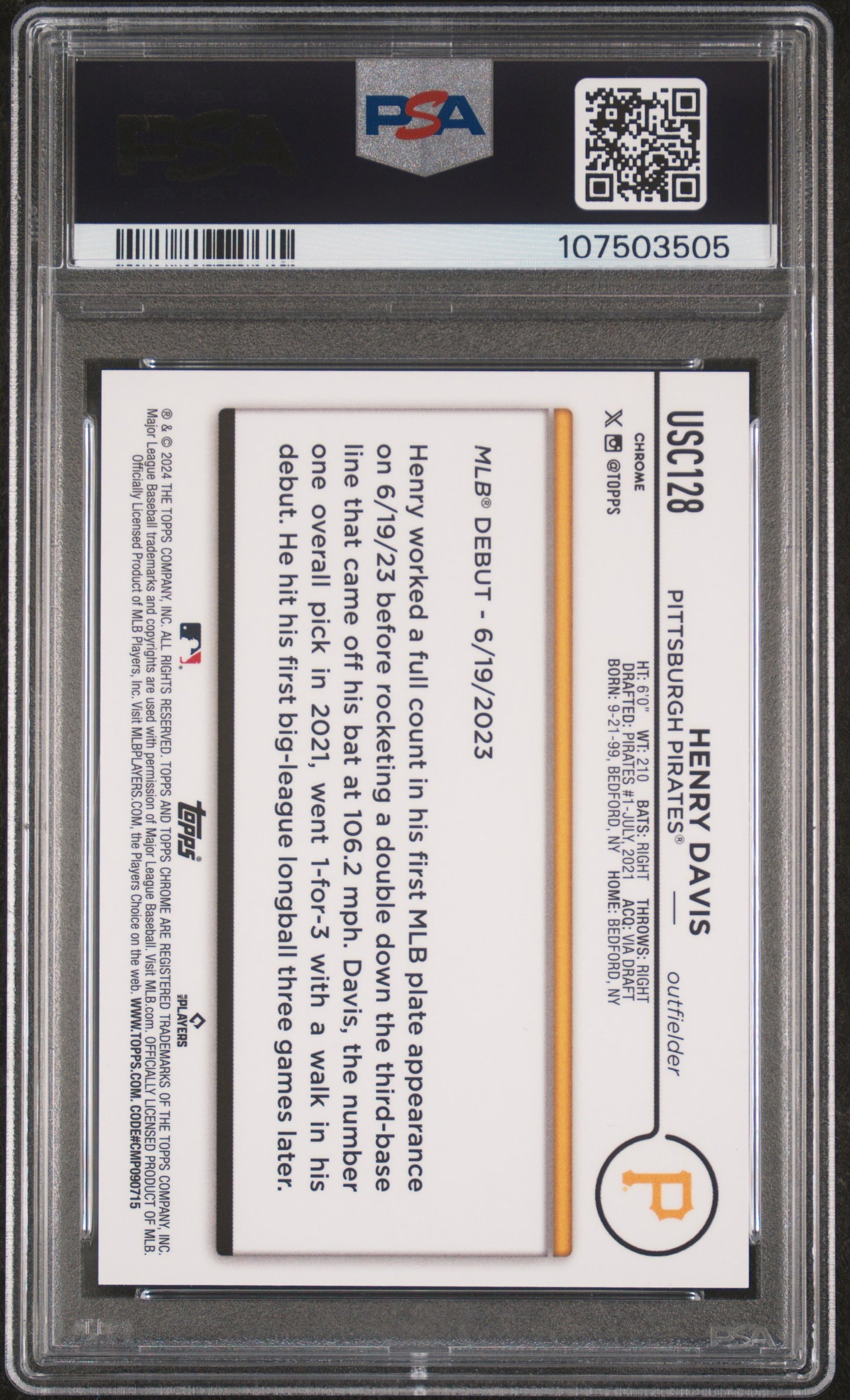 #USC128 Henry Davis 2024 Topps Chrome Update SN #/5 9 Pirates EX-MT Red RayWave