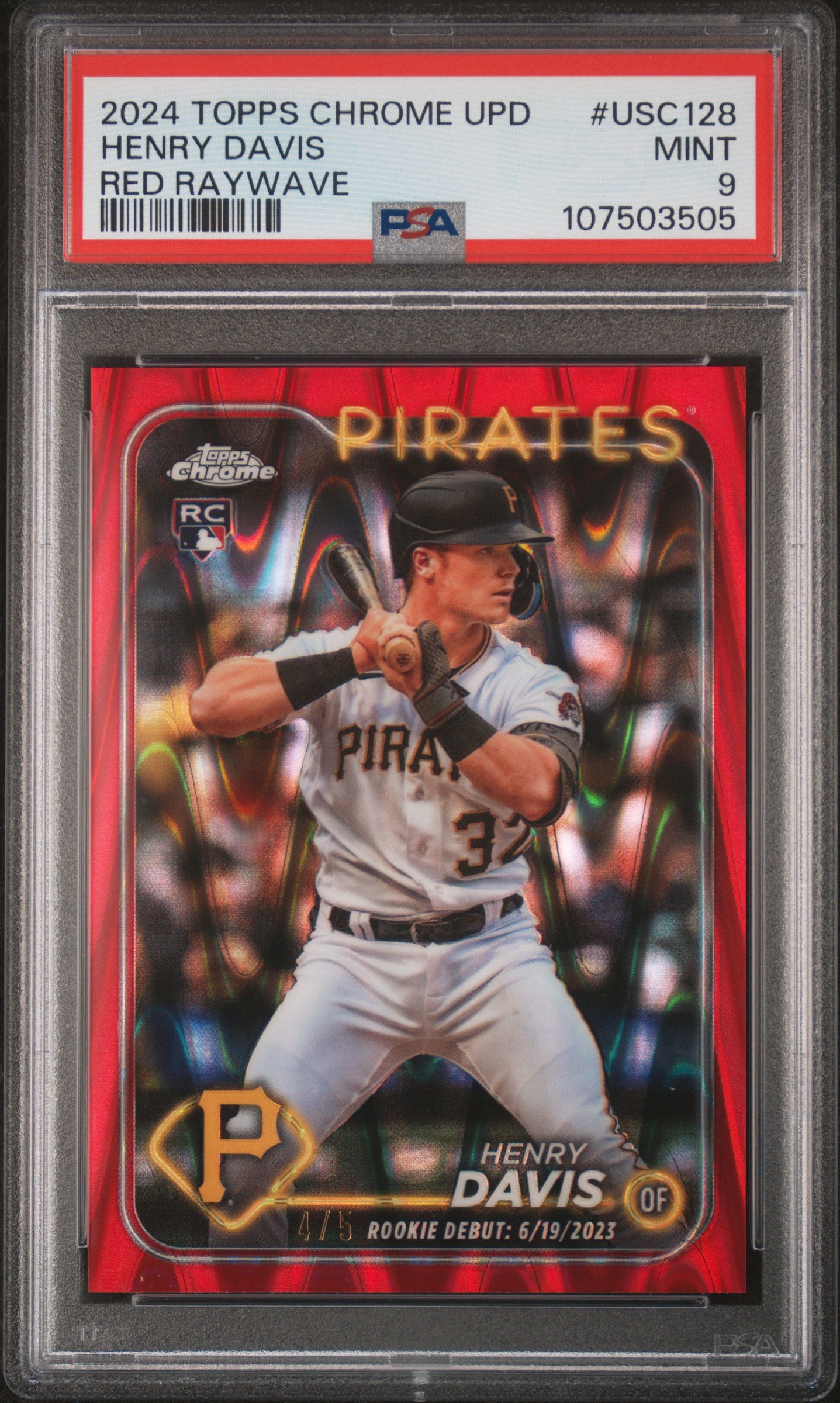 #USC128 Henry Davis 2024 Topps Chrome Update SN #/5 9 Pirates EX-MT Red RayWave