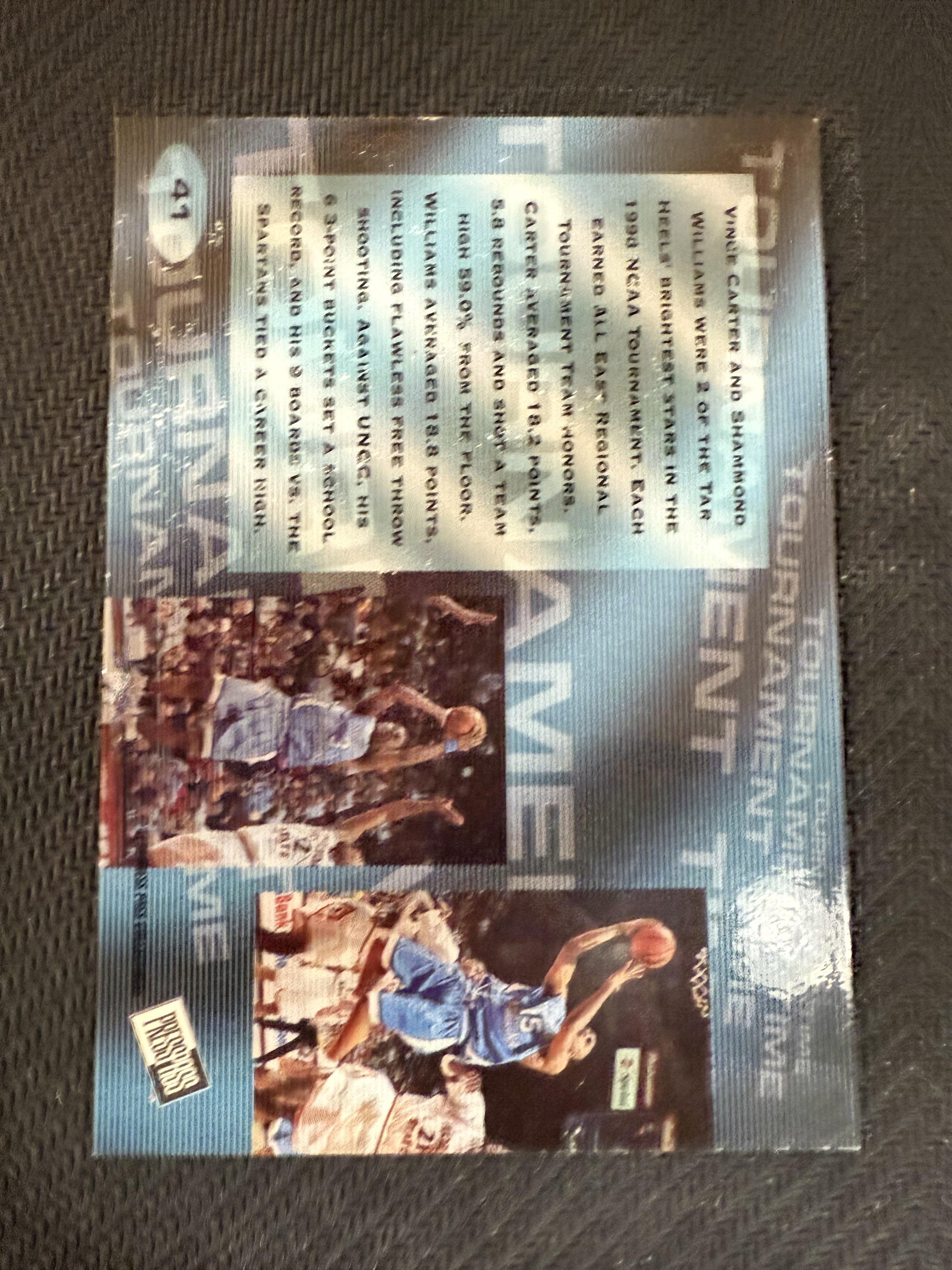 #41 Shammond Williams / Vince Carter 1998 Press Pass Tar Heels Refractor