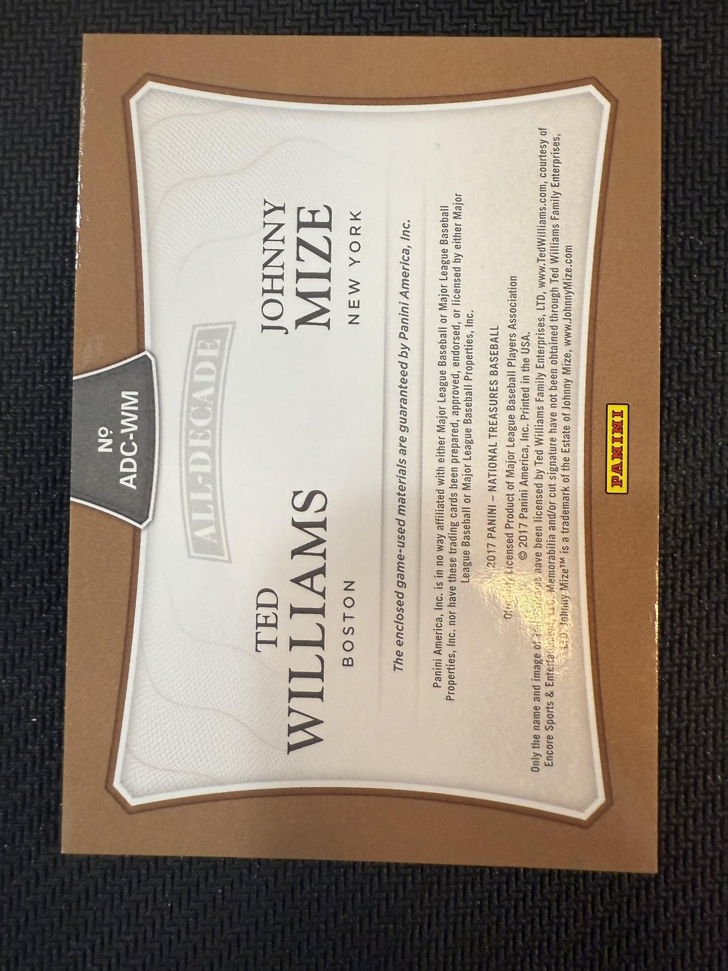 Williams / Mize 2017 Panini National Treasures #/99sports All Decade Combos