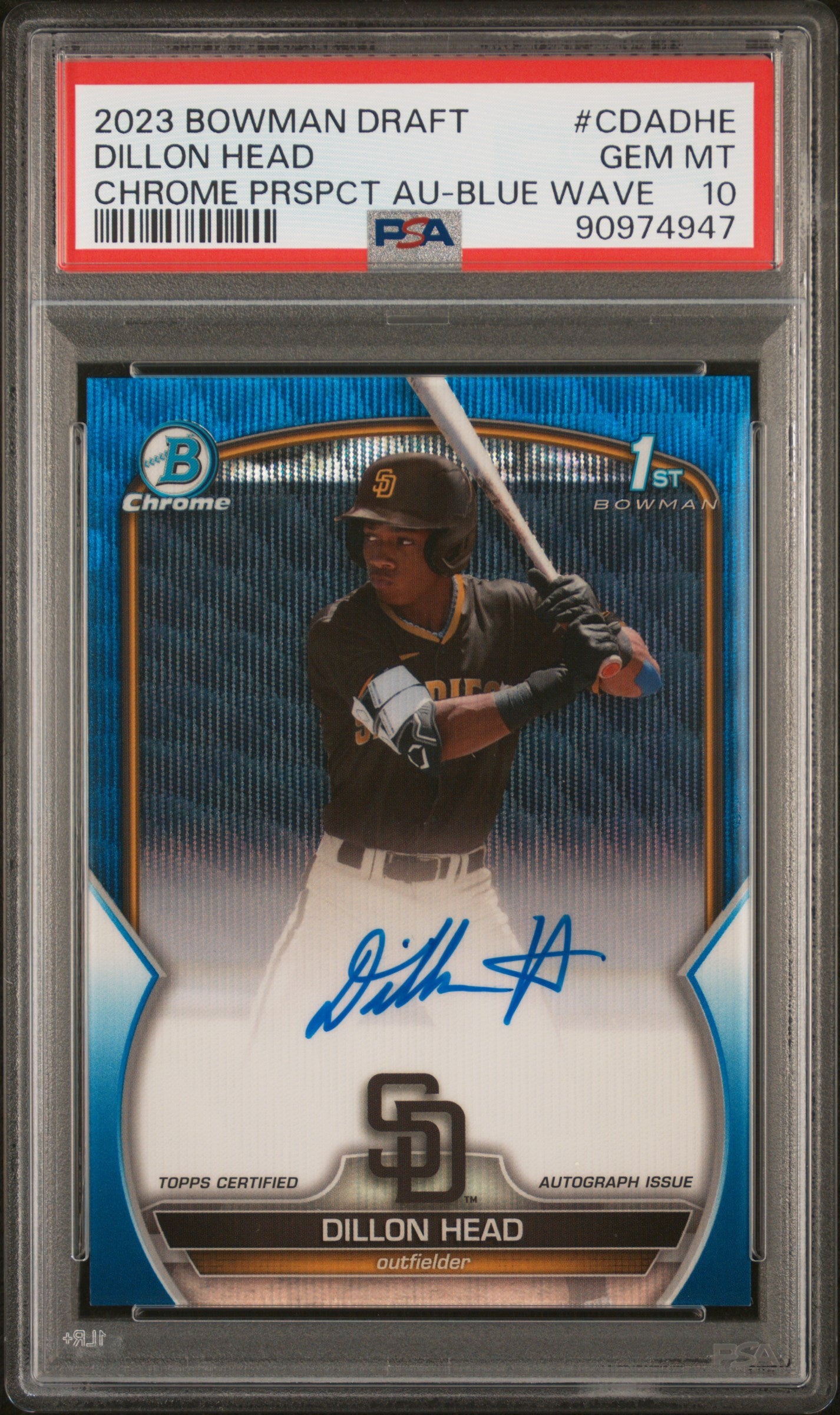 #CDA-DHE Dillon Head 2023 Bowman Draft Auto /150 10 Prospect Auto Blue Wave