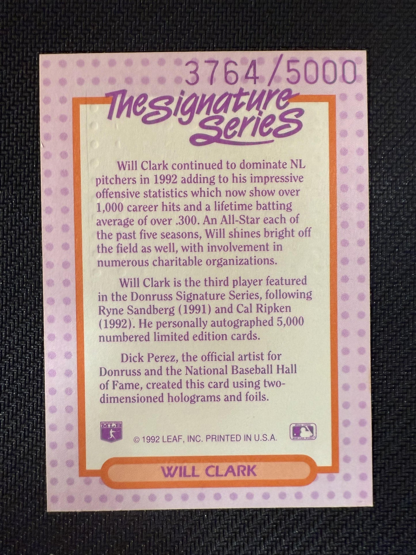 Will Clark 1992 Leaf The Signature Series Will Clark /5000