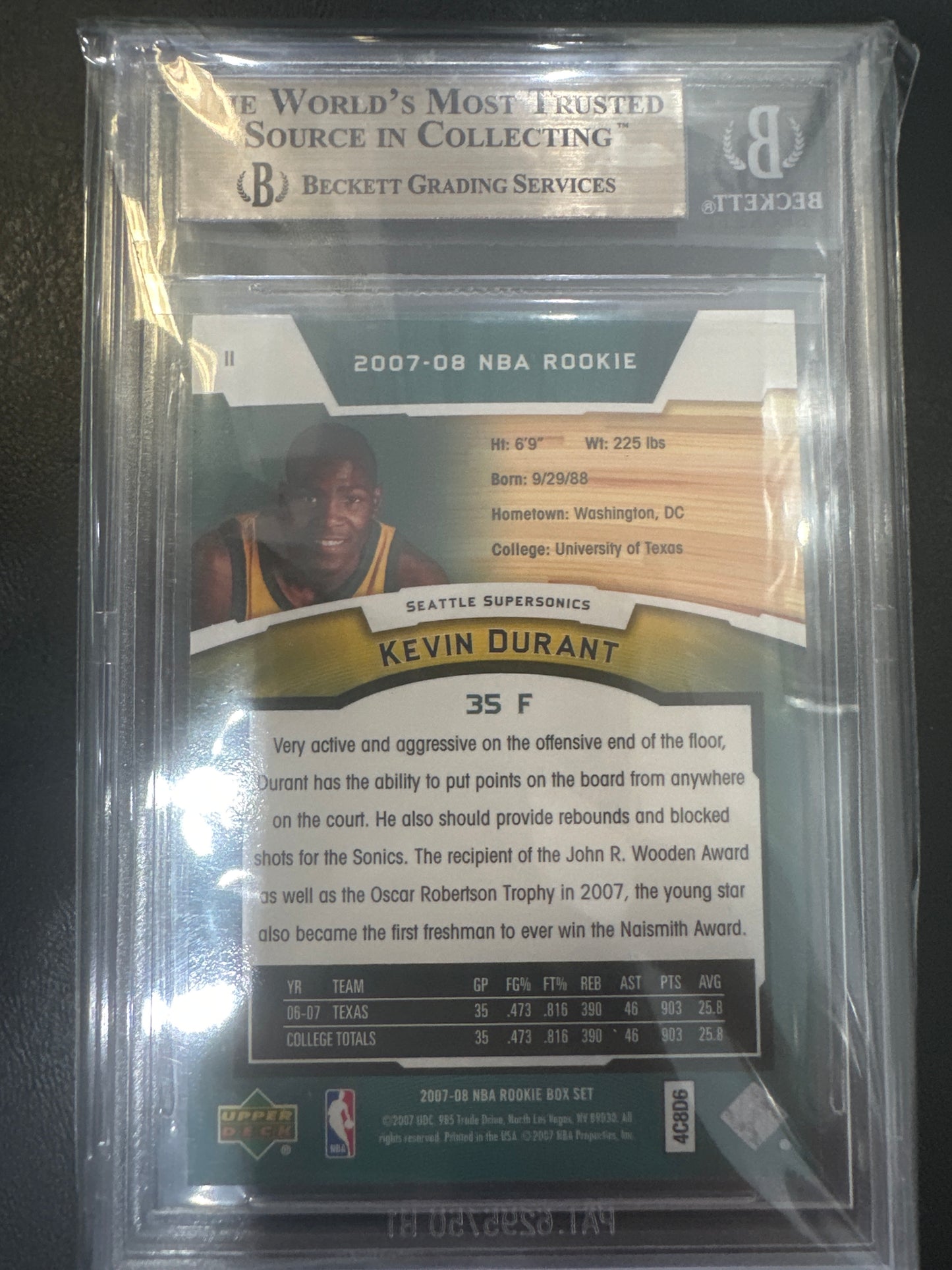 Kevin Durant 11 2007 UD Rookie Box Set BGS 9.5