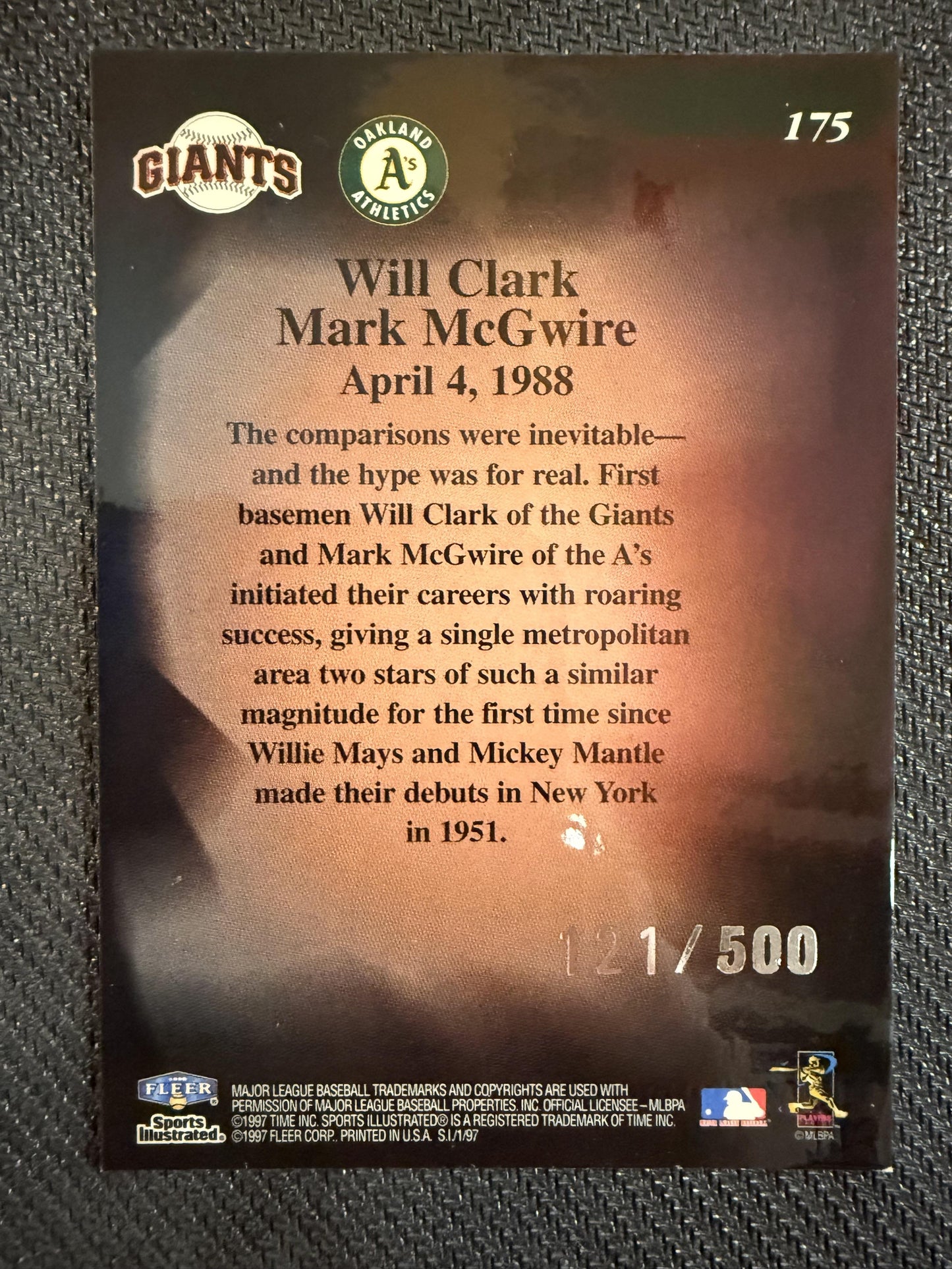#175 Will Clark / Mark McGwire 1997 Sports Illustrated SN #/500 Extra Edition