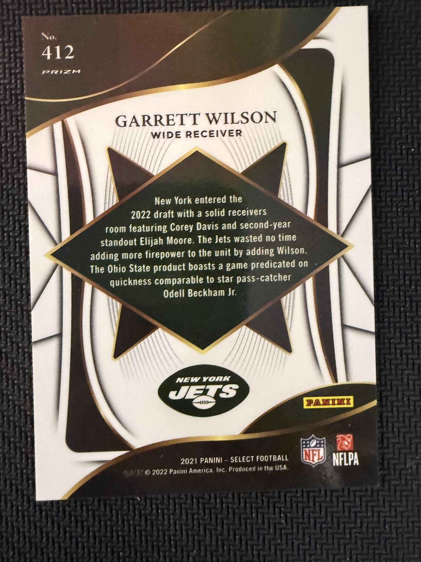 #412 Garrett Wilson 2021 Panini Select New York Jets sports