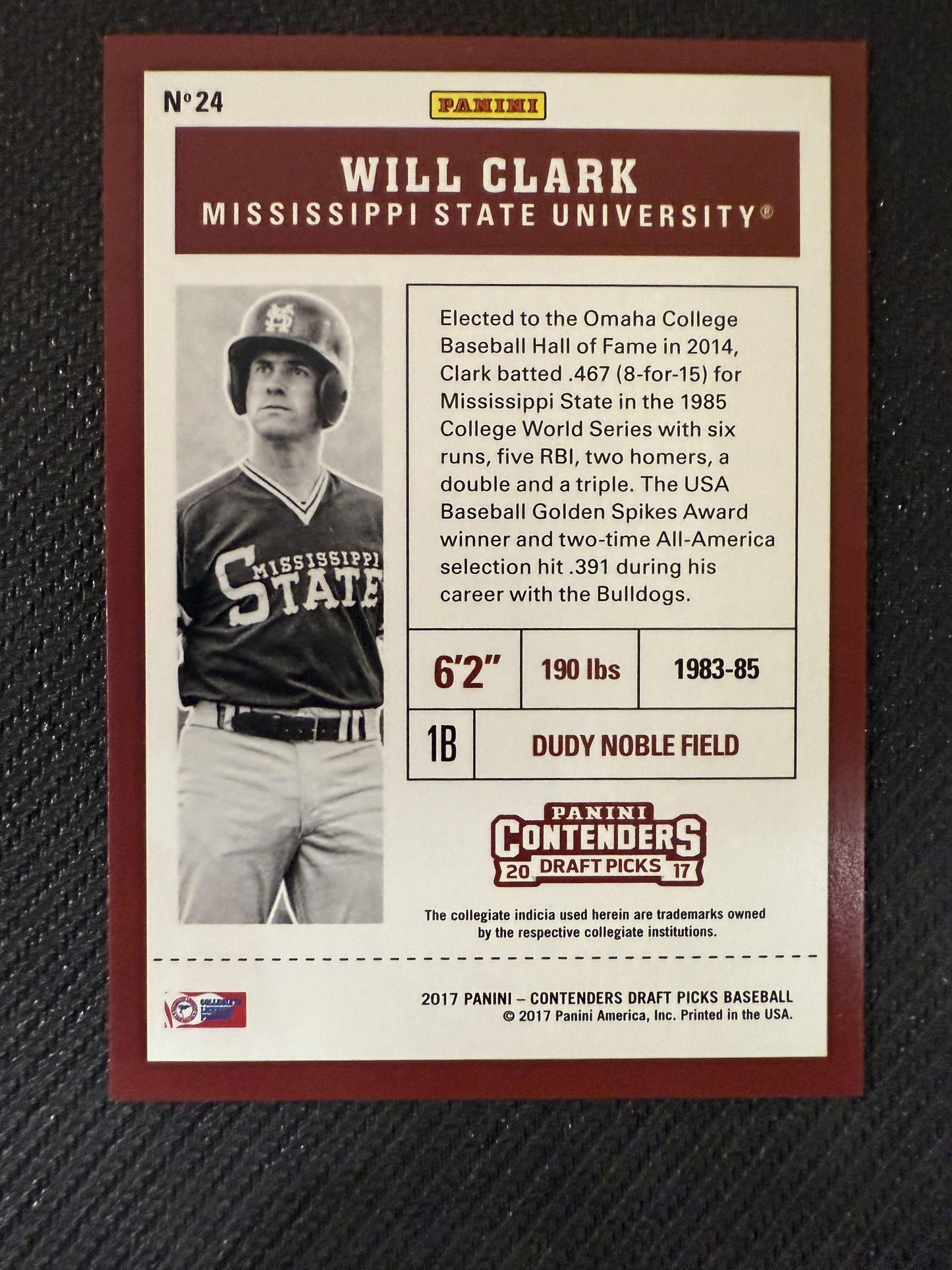 #24 Will Clark 2017 Panini Contenders Draft Picks SN #/15 Diamond Ticket