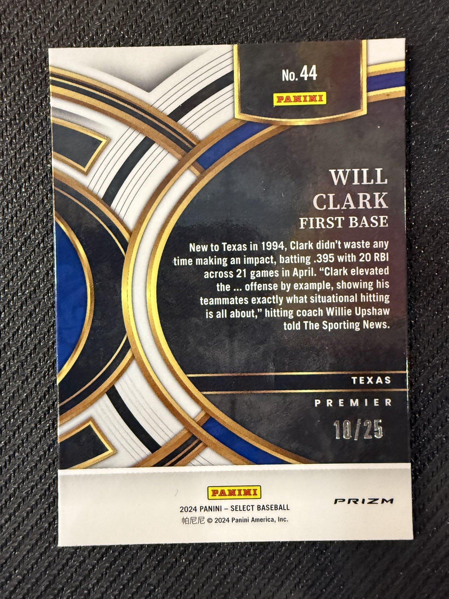 #44 Will Clark 2024 Panini Select SN #/25 Texas Rangers sports Tie-Dye Prizms