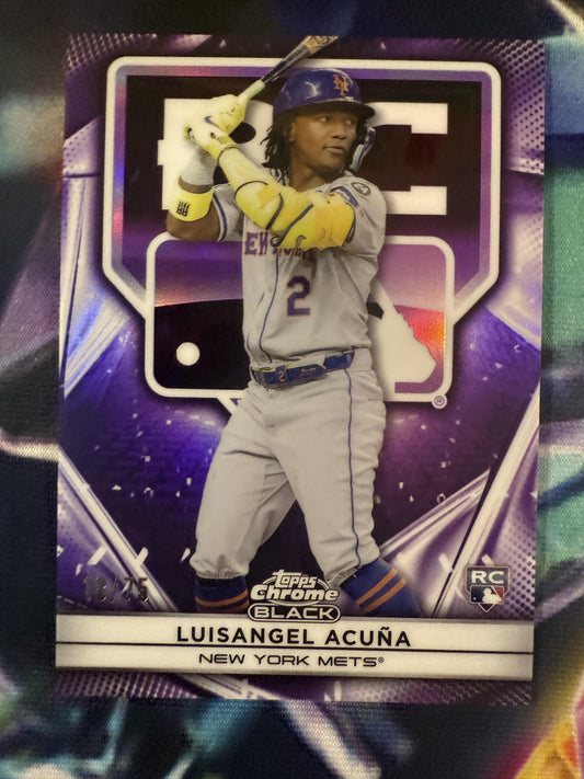 #88 Luisangel Acuña 2025 Topps Chrome Black /75 Rookie Design Purple Refractor