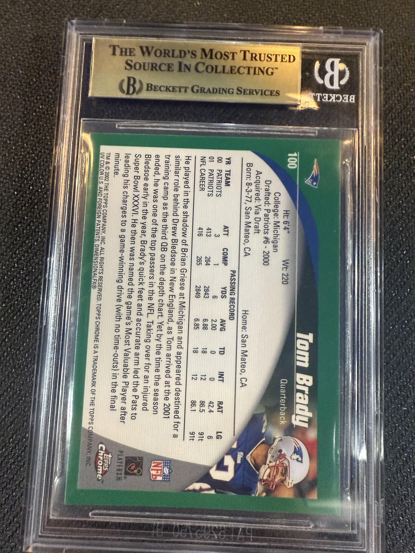 #100 Tom Brady 2002 Topps Chrome 9.5 New England Patriots MT+ sports