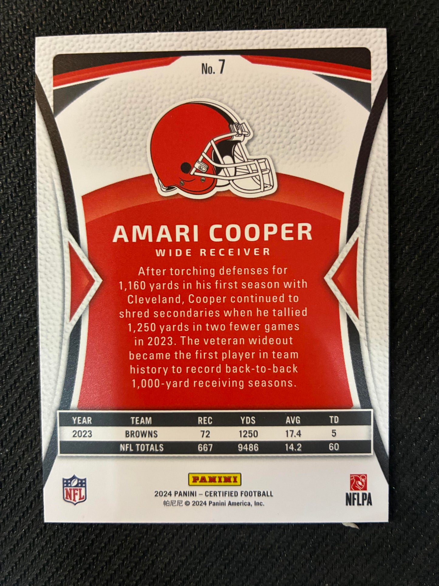 #7 Amari Cooper 2024 Panini Certified SN #/5 Cleveland Browns Green