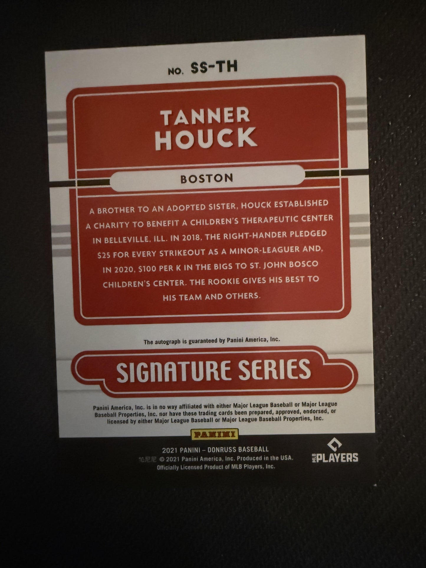 #SS-TH Tanner Houck 2021 Donruss SN,AU Auto #/25 Red Sox Signature Series Gold