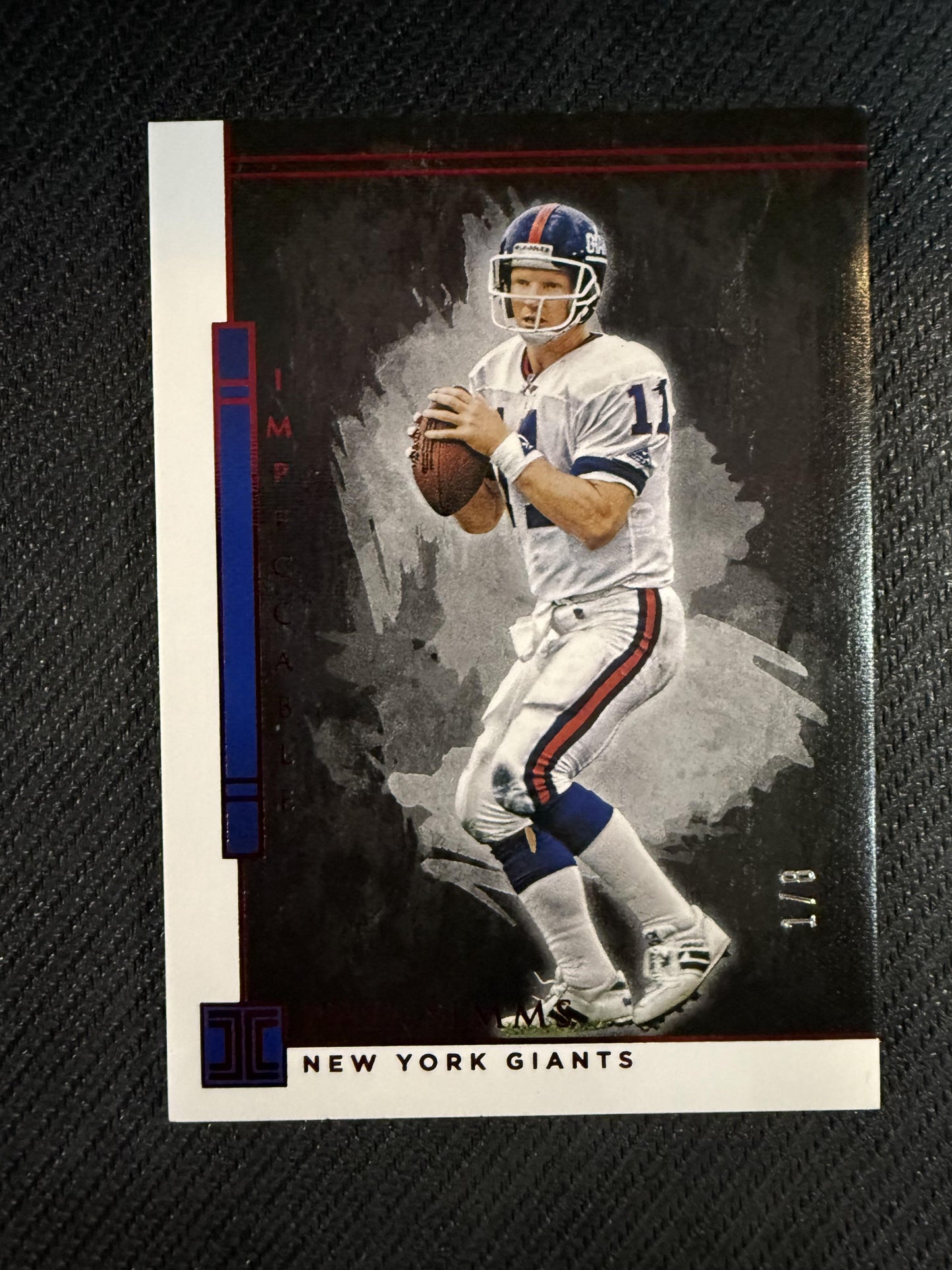 #74 Phil Simms 2020 Panini Impeccable SN #/8 New York Giants sports Ruby