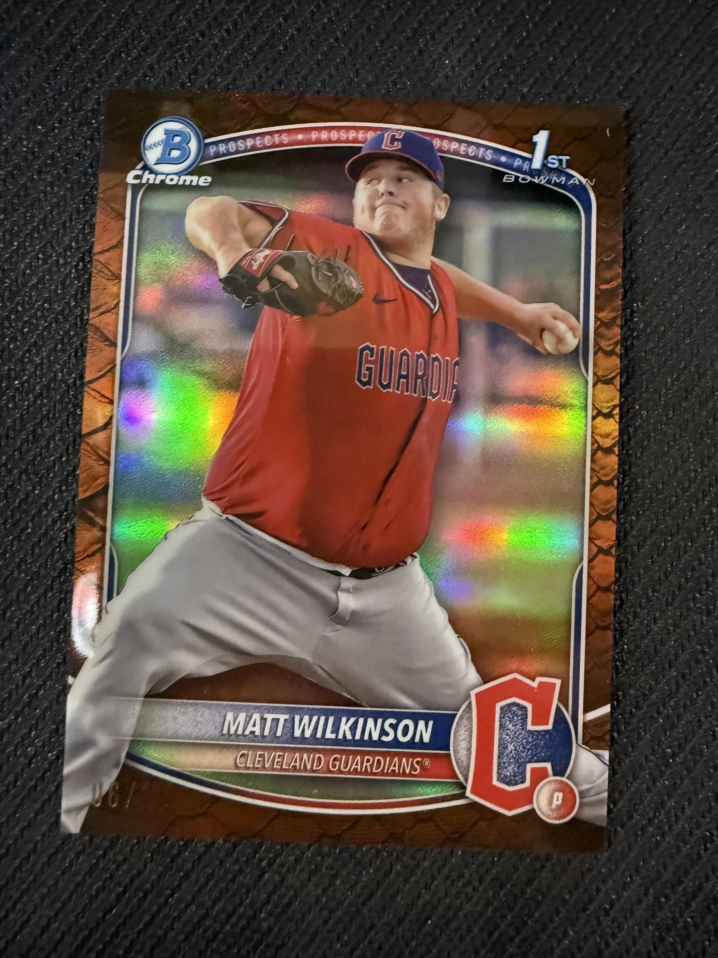#BCP-145 Matt Wilkinson 2025 Bowman /25 Guardians Prospects Reptilian Orange
