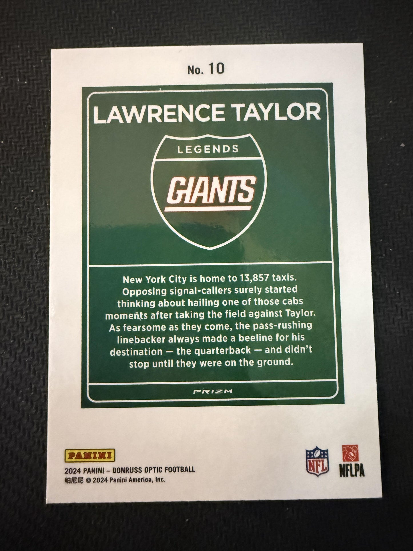 #10 Lawrence Taylor 2024 Donruss Optic New York Giants sports Downtown Legends