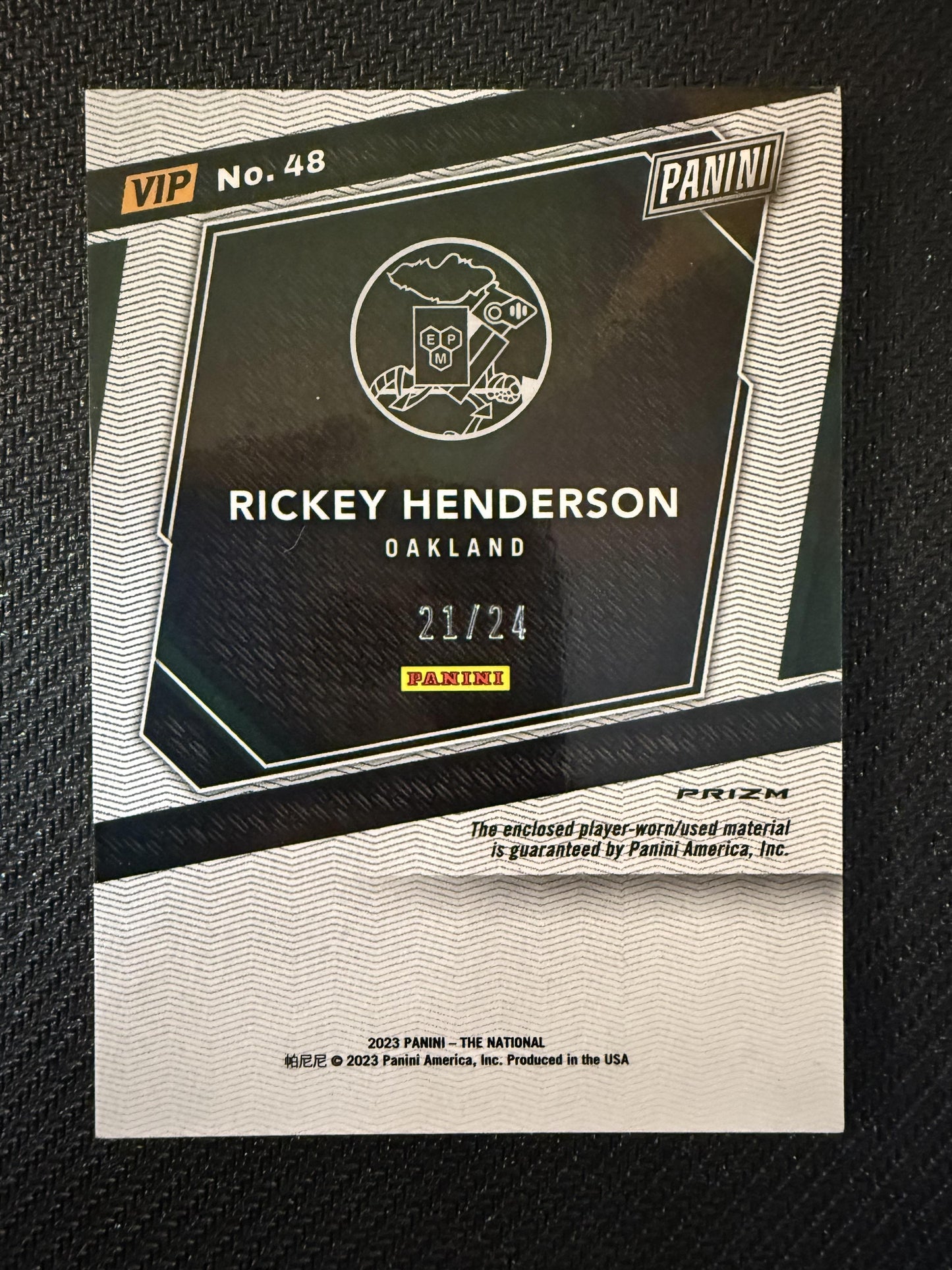 #44 Rickey Henderson 2024 Panini National VIP /24 Memorabilia