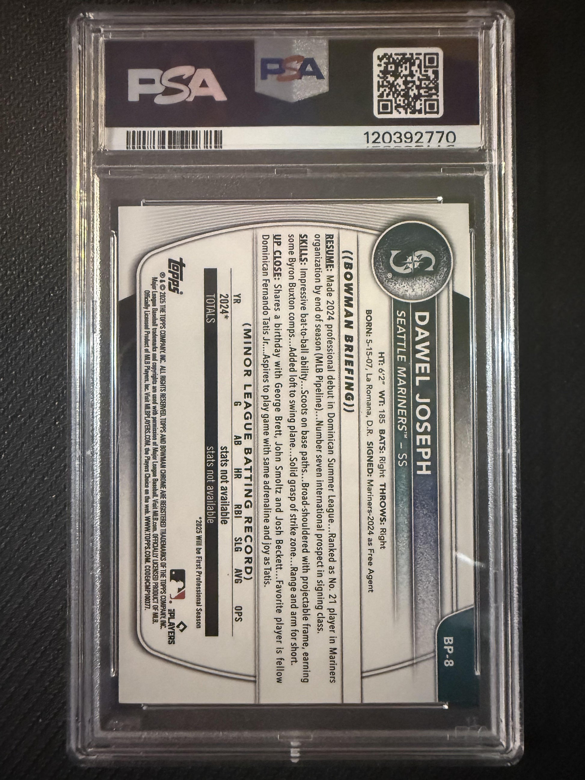 #BP-8 Dawel Joseph 2025 Bowman SN #/10 Seattle Mariners sports Prospects Black