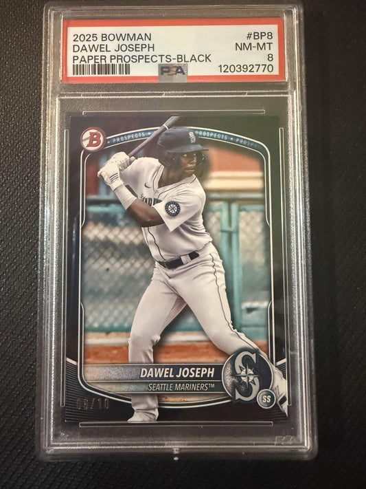 #BP-8 Dawel Joseph 2025 Bowman SN #/10 Seattle Mariners sports Prospects Black