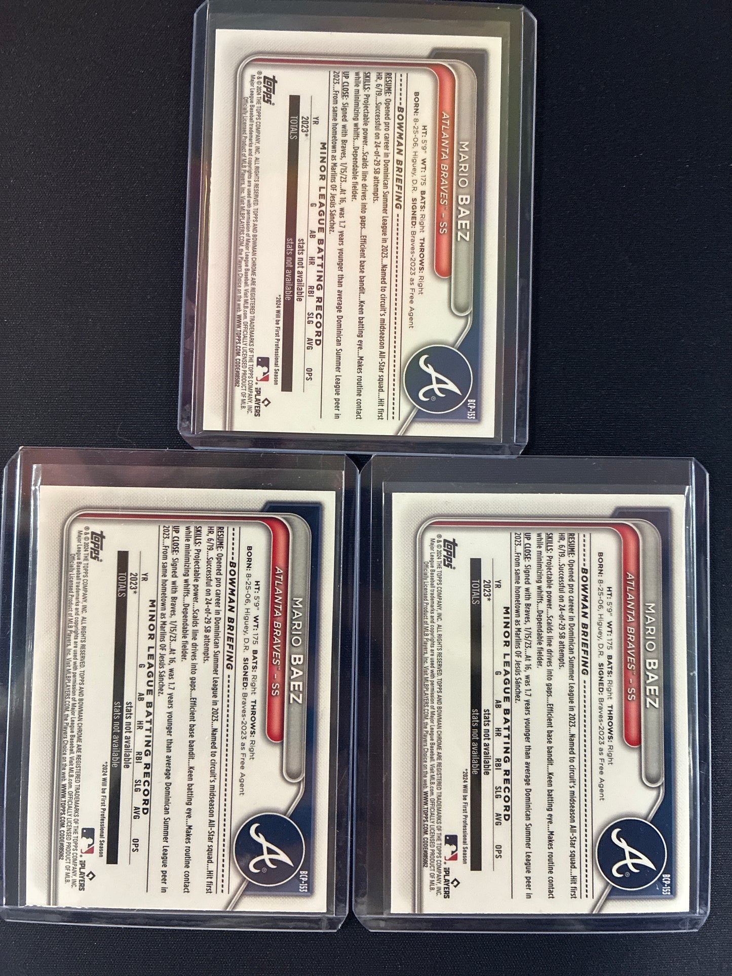#BCP-153 MARIO BAEZ 2024 BOWMAN CHROME 1ST LOT OF 3 BLACK /10 ORANGE /25 YELLOW /75