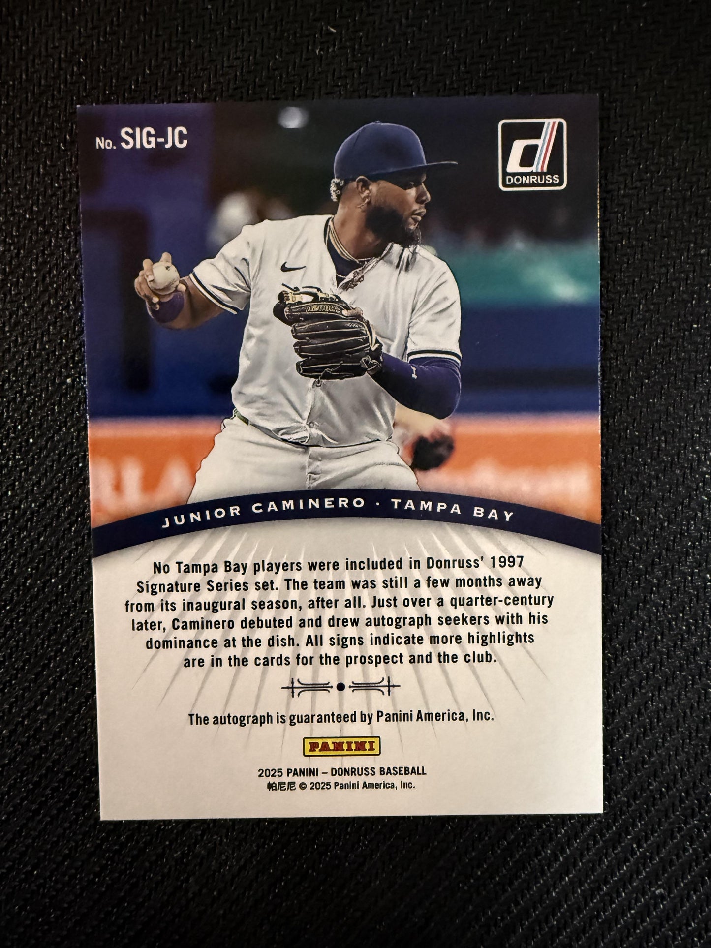 #SG-JCM Junior Caminero 2025 Donruss AU Auto Tampa Bay Rays Signiture Series