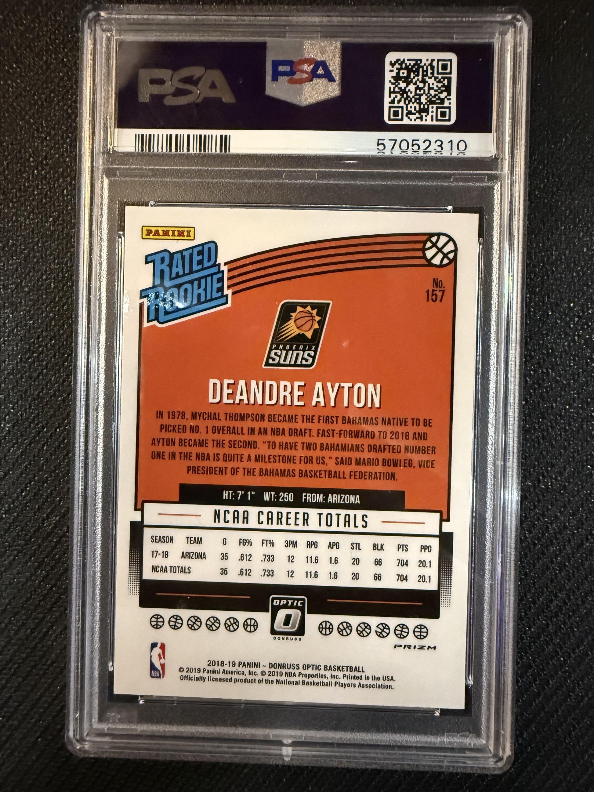 #157 Deandre Ayton 2018-19 Donruss Optic RC Rookie Phoenix Suns Blue Velocity